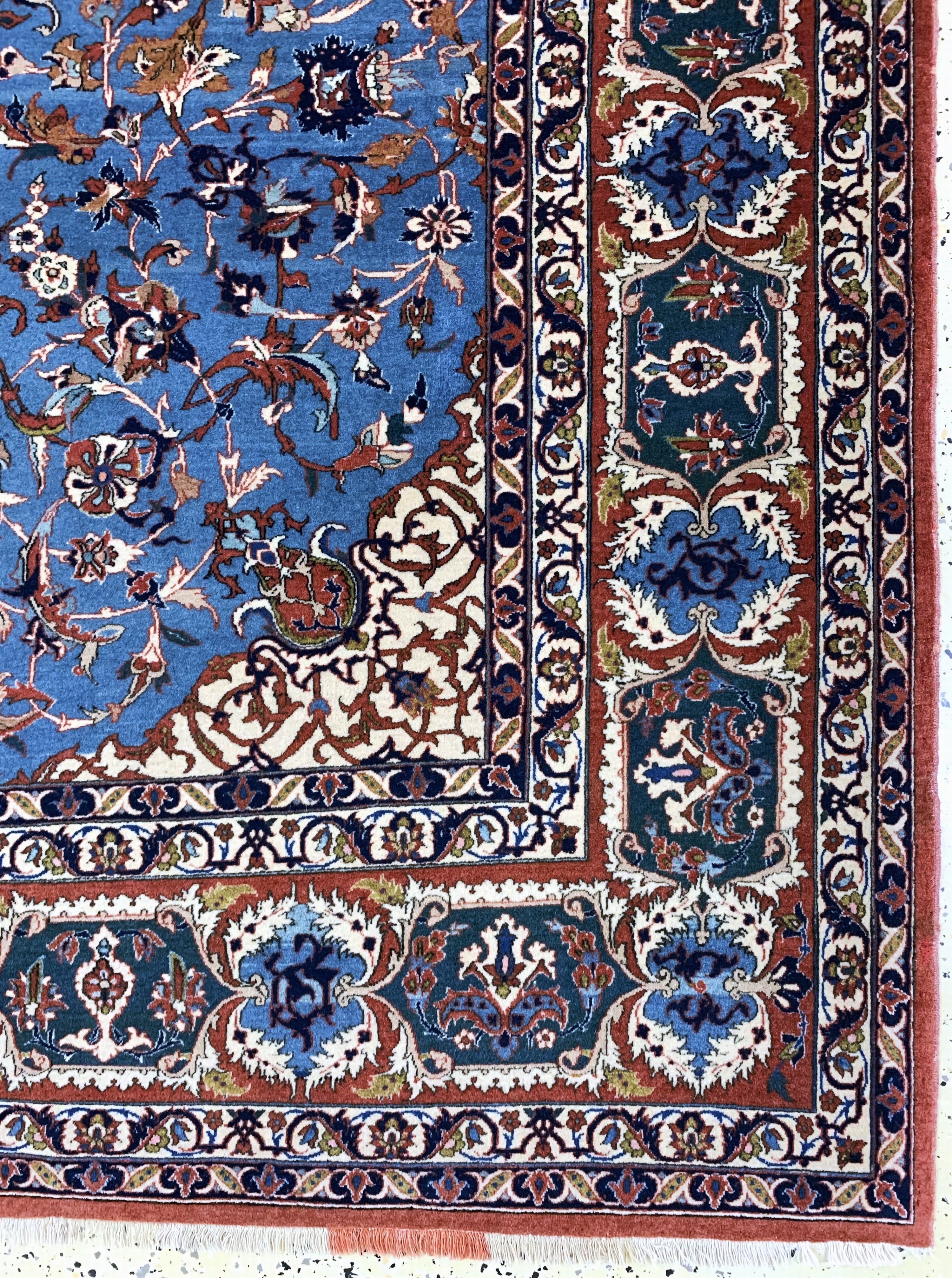 Detail a: Esfahan"Shooreshi"fein, "Haftrang Fransen",Persien, um 1920-1930, Korkwolle auf Seide, ca. 237 x 145 cm, ca. 1,0 Mio. Kn/qm, ...