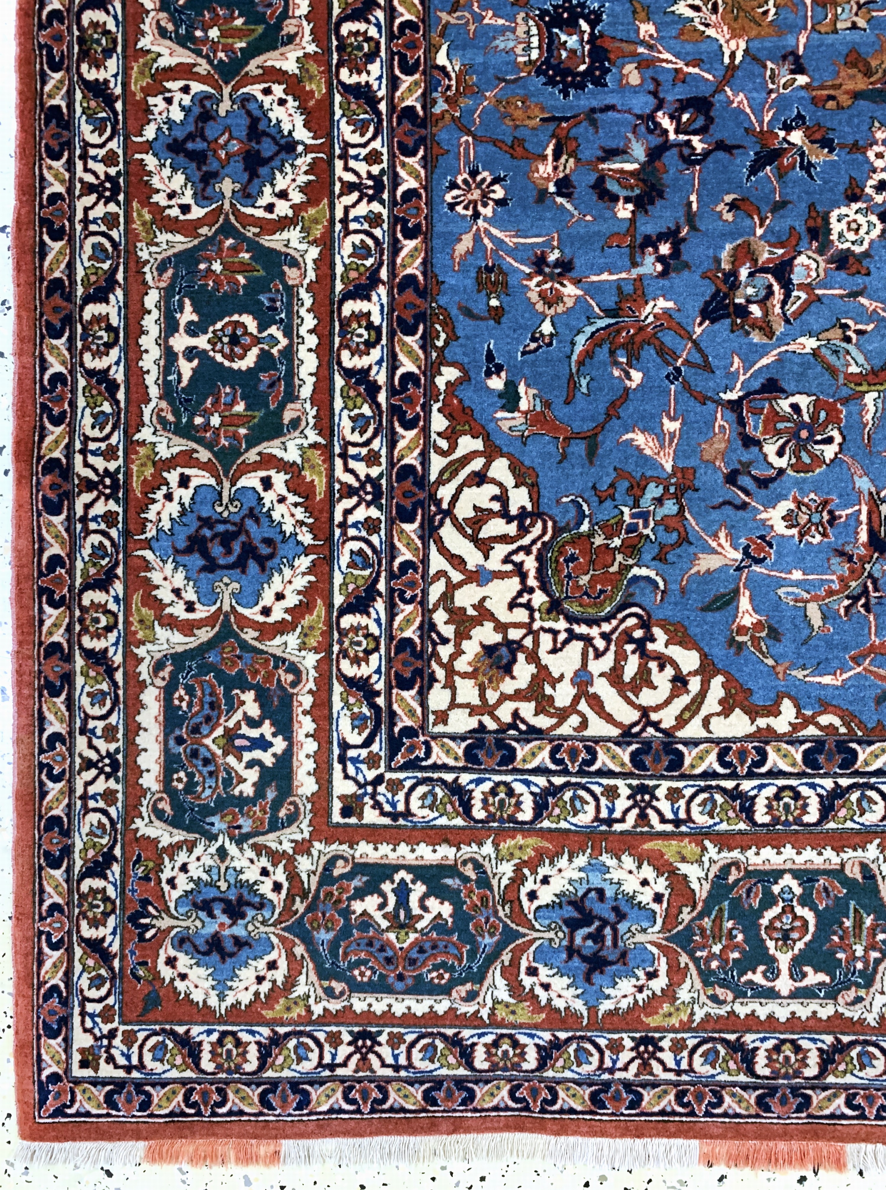 Detail b: Esfahan"Shooreshi"fein, "Haftrang Fransen",Persien, um 1920-1930, Korkwolle auf Seide, ca. 237 x 145 cm, ca. 1,0 Mio. Kn/qm, ...