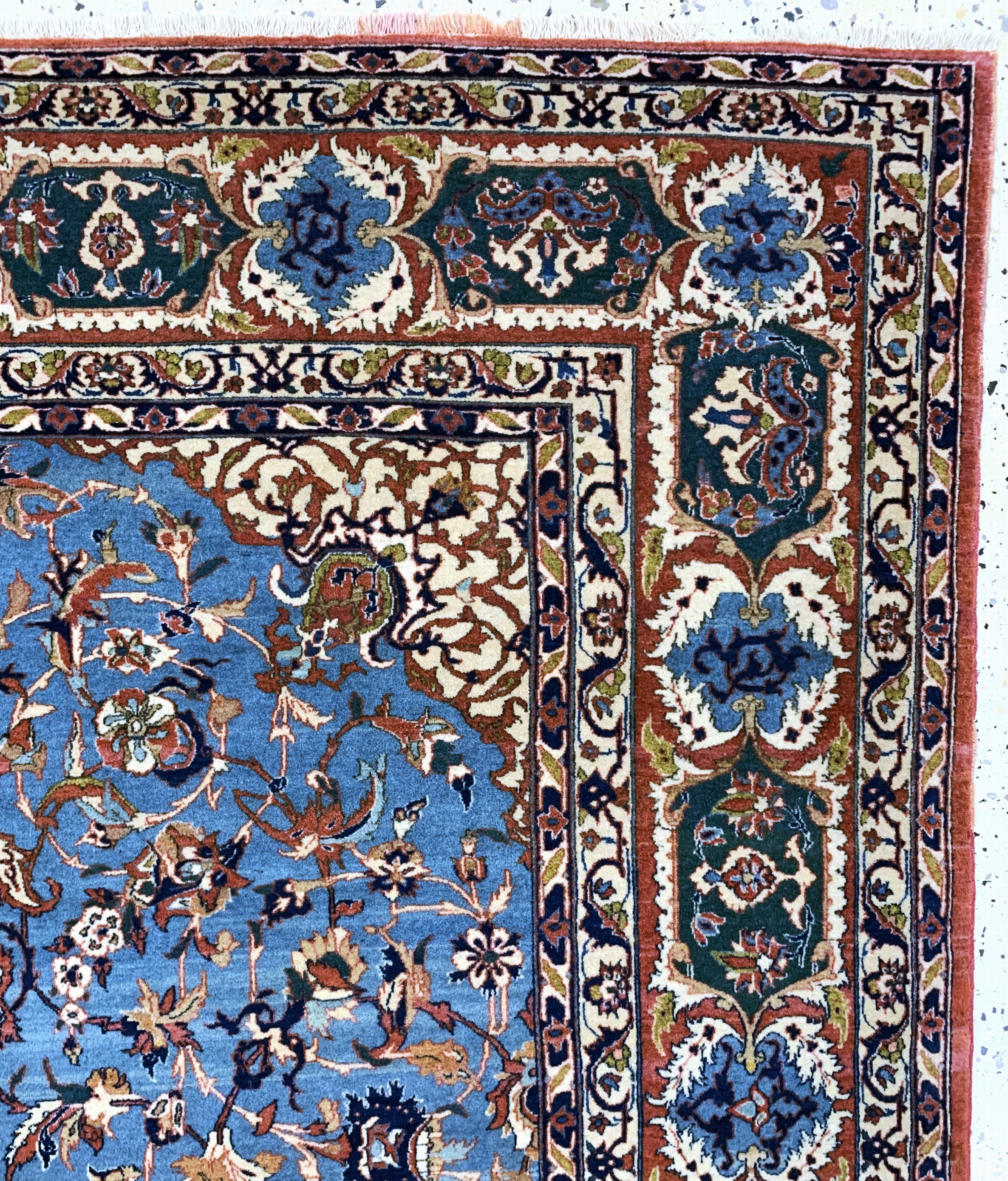 Detail f: Esfahan"Shooreshi"fein, "Haftrang Fransen",Persien, um 1920-1930, Korkwolle auf Seide, ca. 237 x 145 cm, ca. 1,0 Mio. Kn/qm, ...