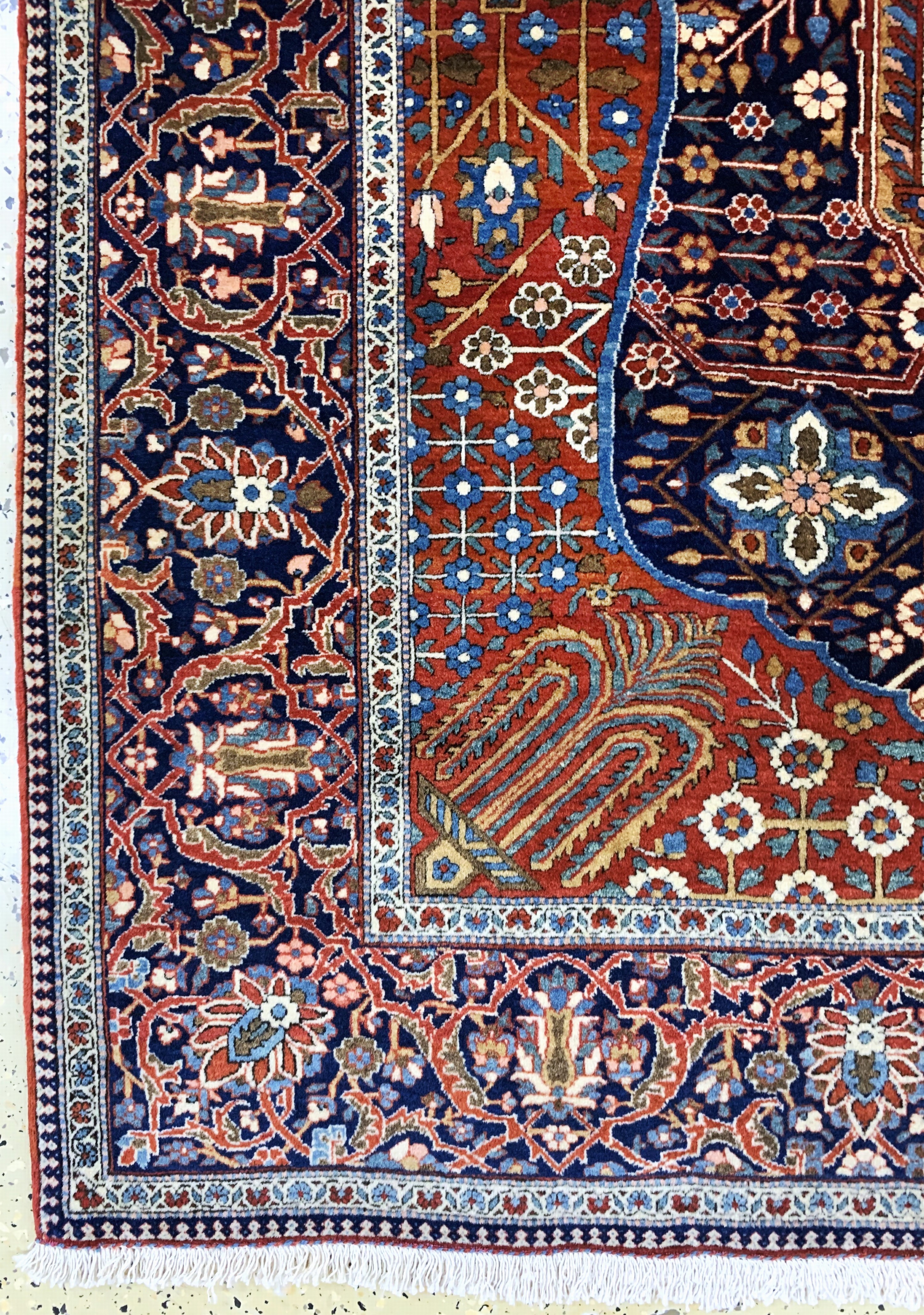 Detail b: Keschan"Mohtascham"antik, Persien, um 1900,Korkwolle auf Baumwolle, ca. 197 x 140 cm, EHZ: 1-2, (fachkundig gereinigt)