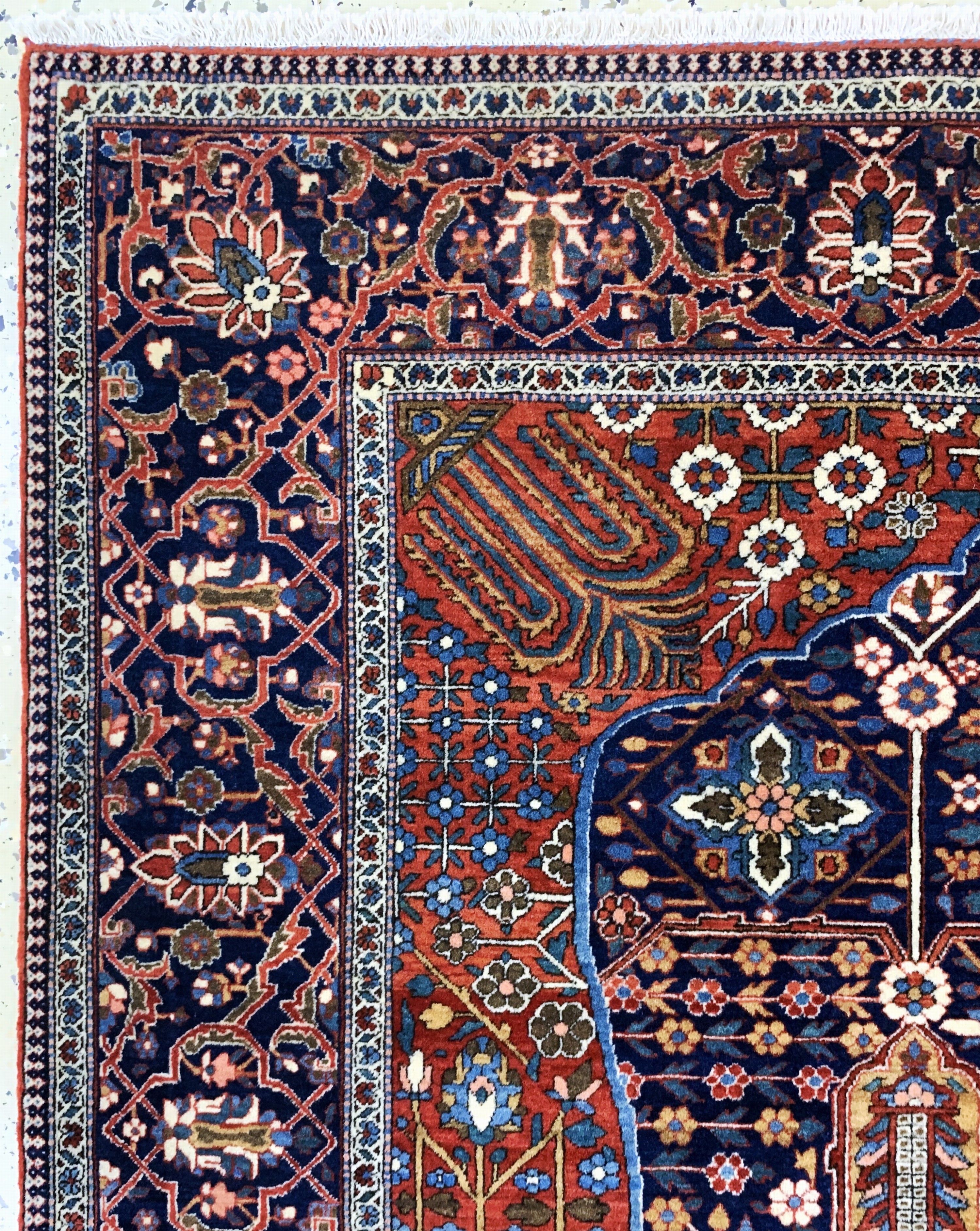 Detail d: Keschan"Mohtascham"antik, Persien, um 1900,Korkwolle auf Baumwolle, ca. 197 x 140 cm, EHZ: 1-2, (fachkundig gereinigt)