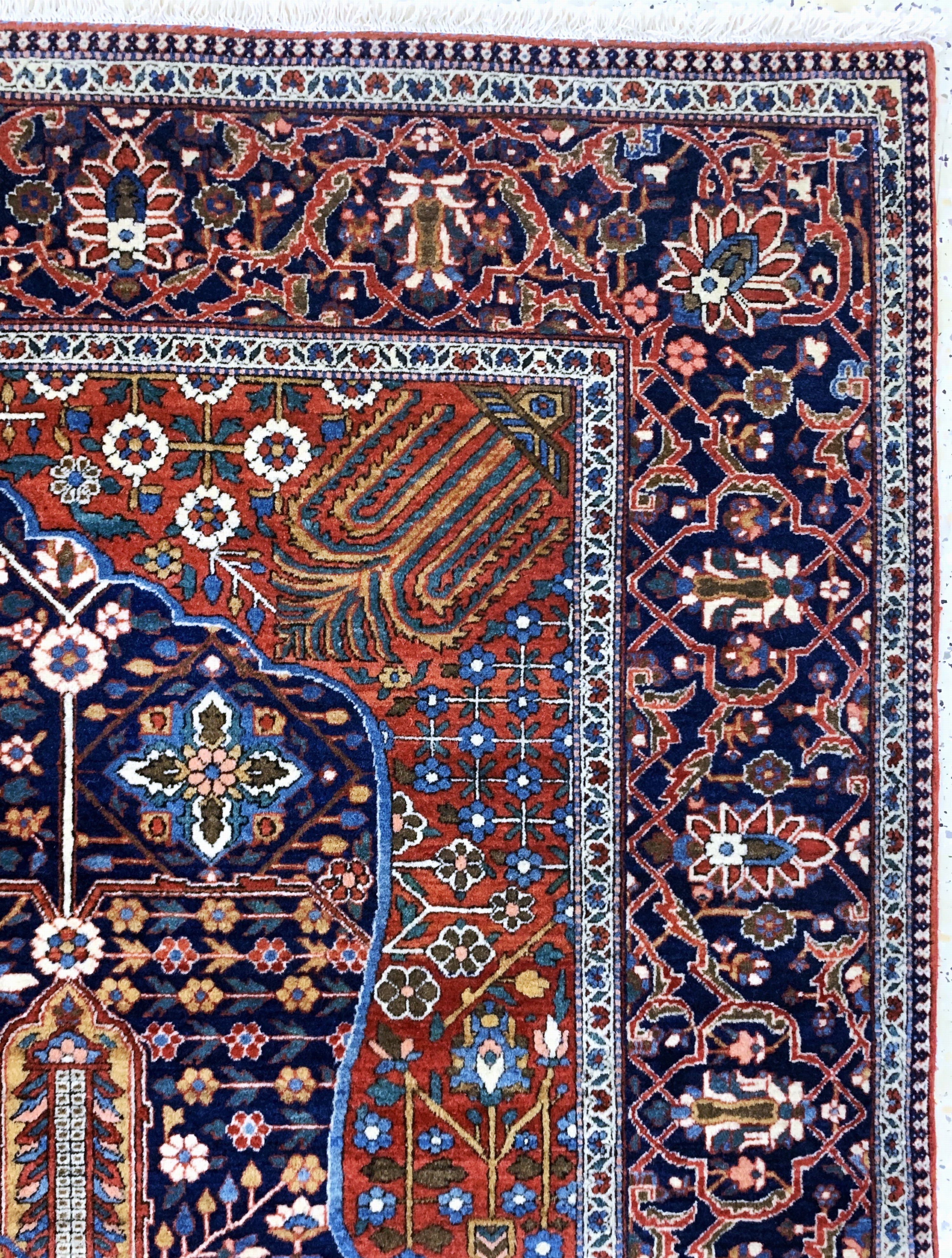Detail e: Keschan"Mohtascham"antik, Persien, um 1900,Korkwolle auf Baumwolle, ca. 197 x 140 cm, EHZ: 1-2, (fachkundig gereinigt)