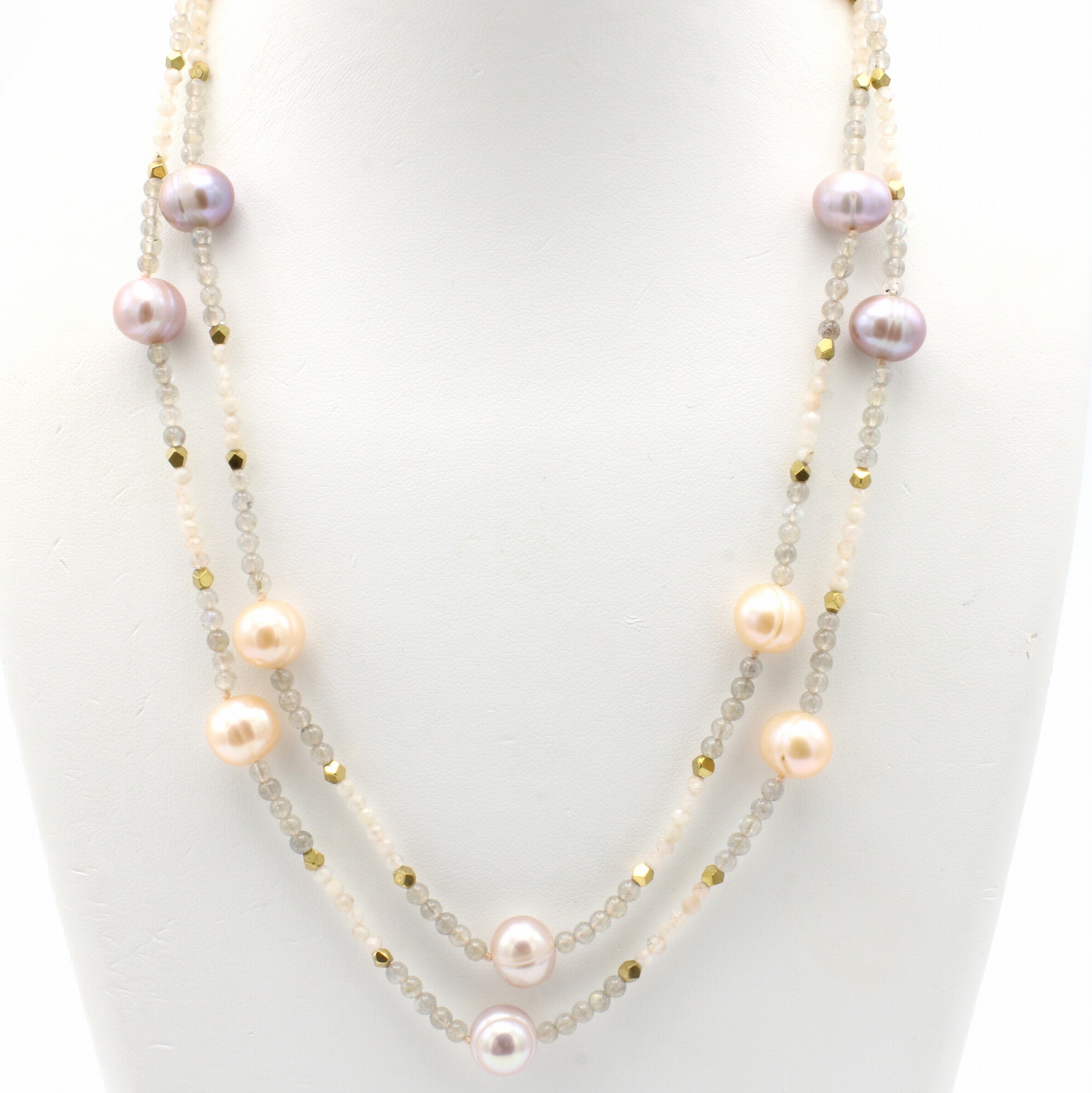 Image 27005828 - Lange Kette mit Mondsteinen, Süßwasserzucht- perlen und Zierteilchen, multicolorfarb. ...