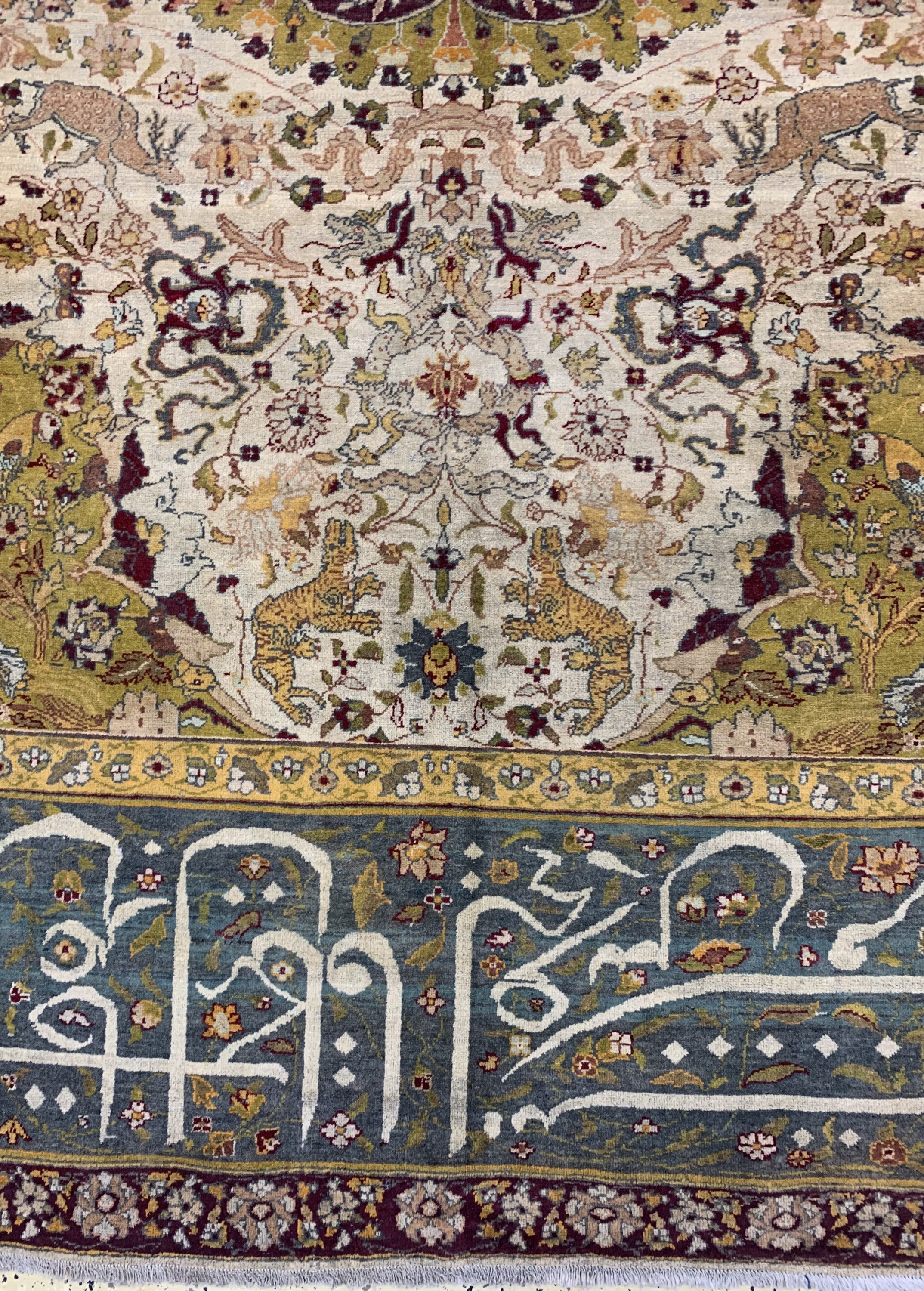 Detail b: Antiker"Amritsa", Indien, Mitte 19.Jhd, Wolle auf Baumwolle, ca. 430 x 316 cm, gereinigt, EHZ:(gleichmäßig dünn)