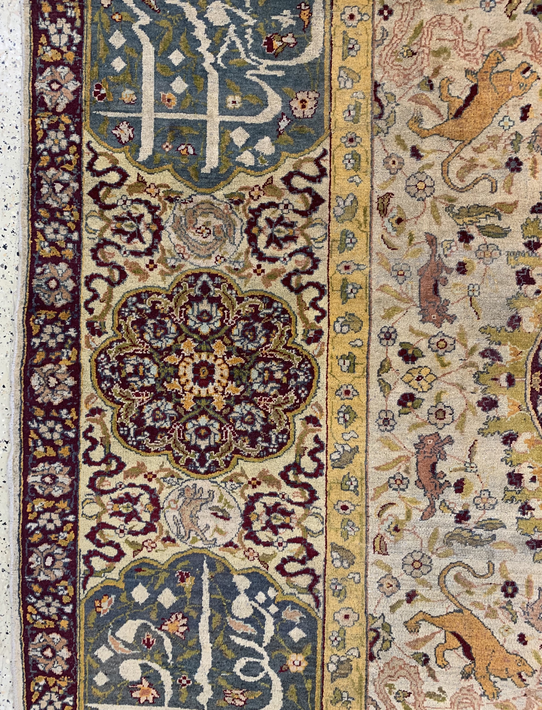 Detail d: Antiker"Amritsa", Indien, Mitte 19.Jhd, Wolle auf Baumwolle, ca. 430 x 316 cm, gereinigt, EHZ:(gleichmäßig dünn)
