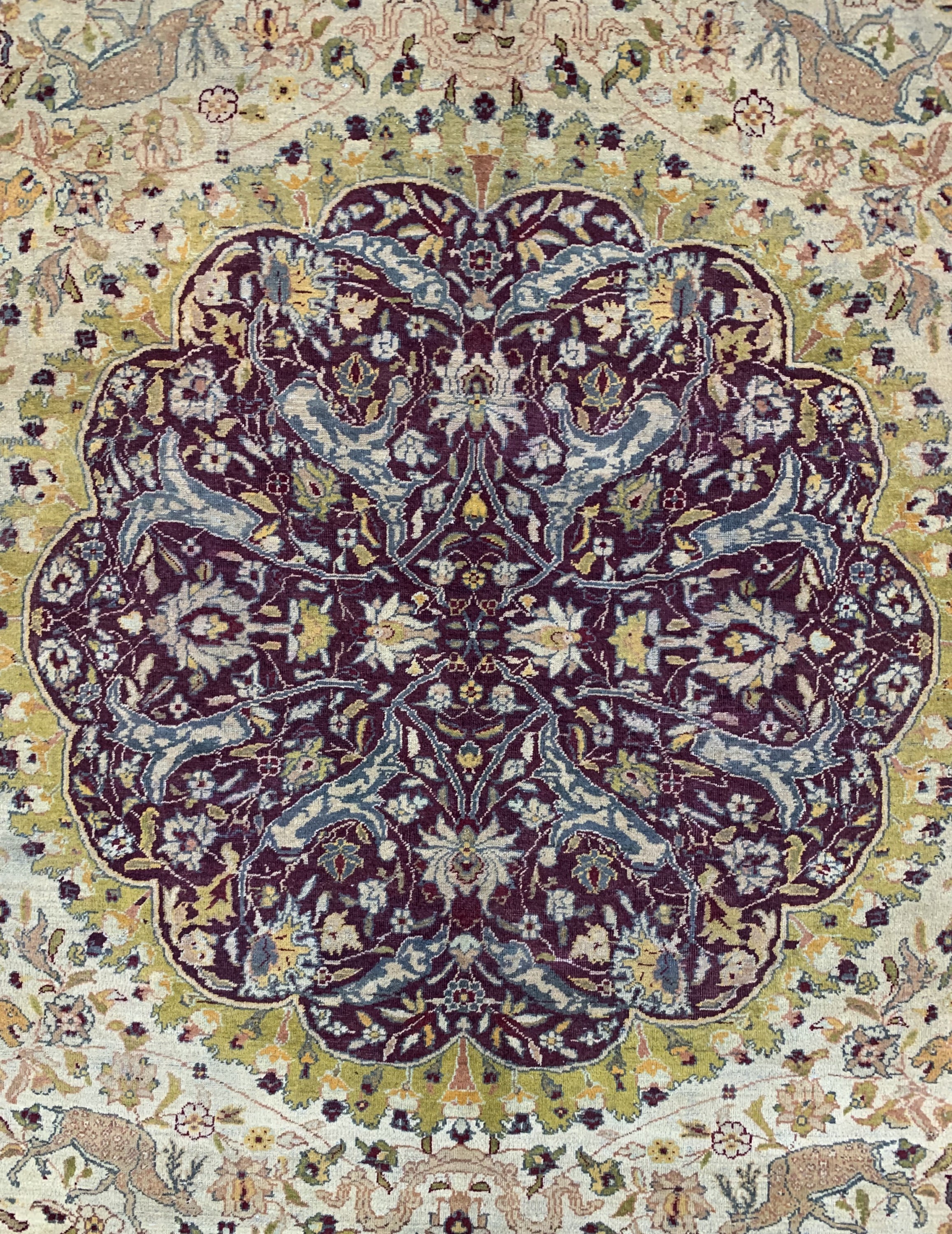 Detail e: Antiker"Amritsa", Indien, Mitte 19.Jhd, Wolle auf Baumwolle, ca. 430 x 316 cm, gereinigt, EHZ:(gleichmäßig dünn)
