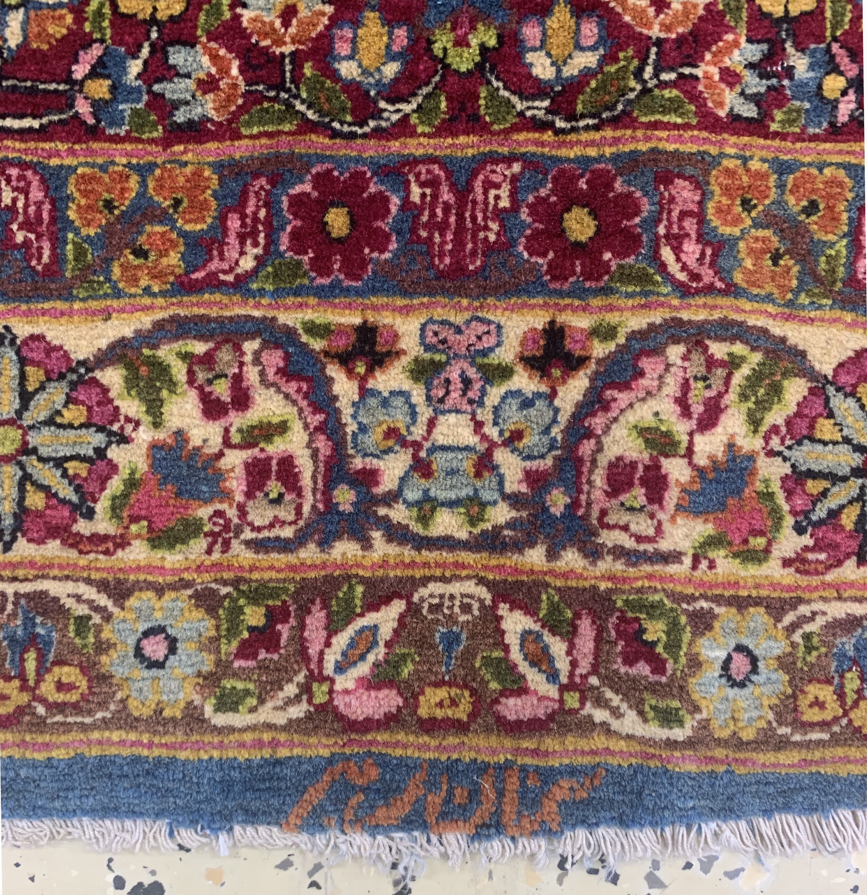 Detail d: Semnan Kork fein signiert, Persien, um 1930-1940, Korkwolle auf Baumwolle, ca. 424 x 317 cm, EHZ: 1-2, (fachkundig gereinigt)