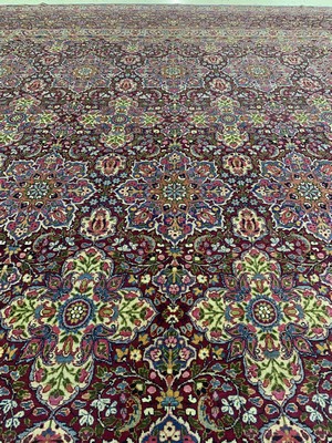 27005839l - Semnan Kork fein signiert, Persien, um 1930-1940, Korkwolle auf Baumwolle, ca. 424 x ...