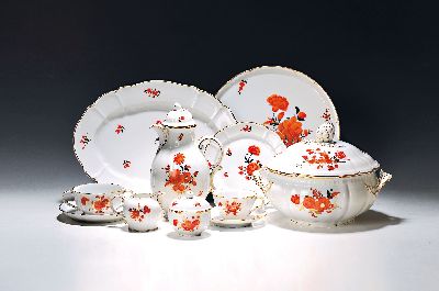 Image Umfangreiches Speise- und Kaffeeservice, DekorRokoko, Nymphenburg, Porzellan, eisenroter ...