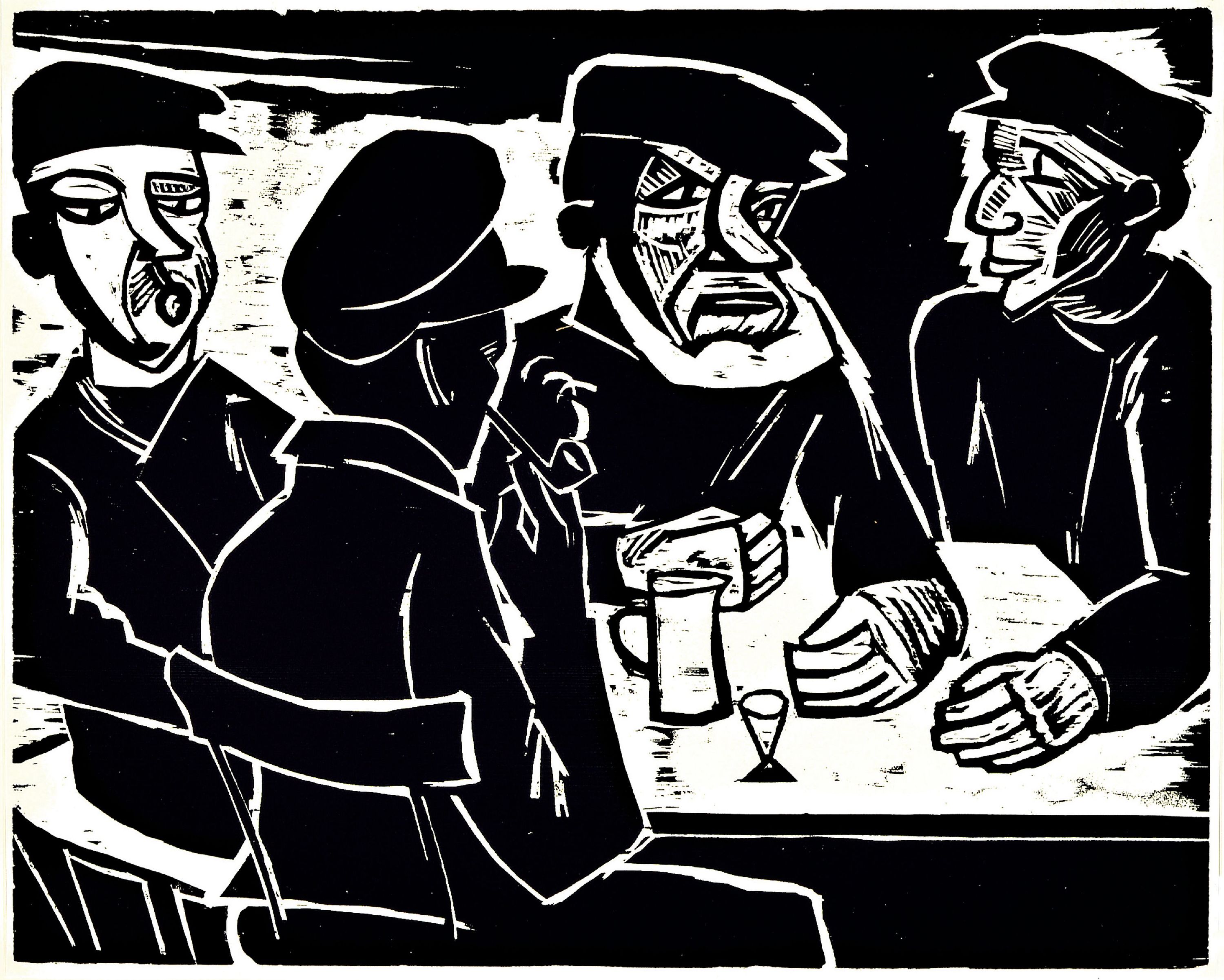 Image 27005915 - Max Pechstein, 1881 Zwickau-1955 Berlin, Holzschnitt ´Fischer in der Kneipe´, 1922, ...