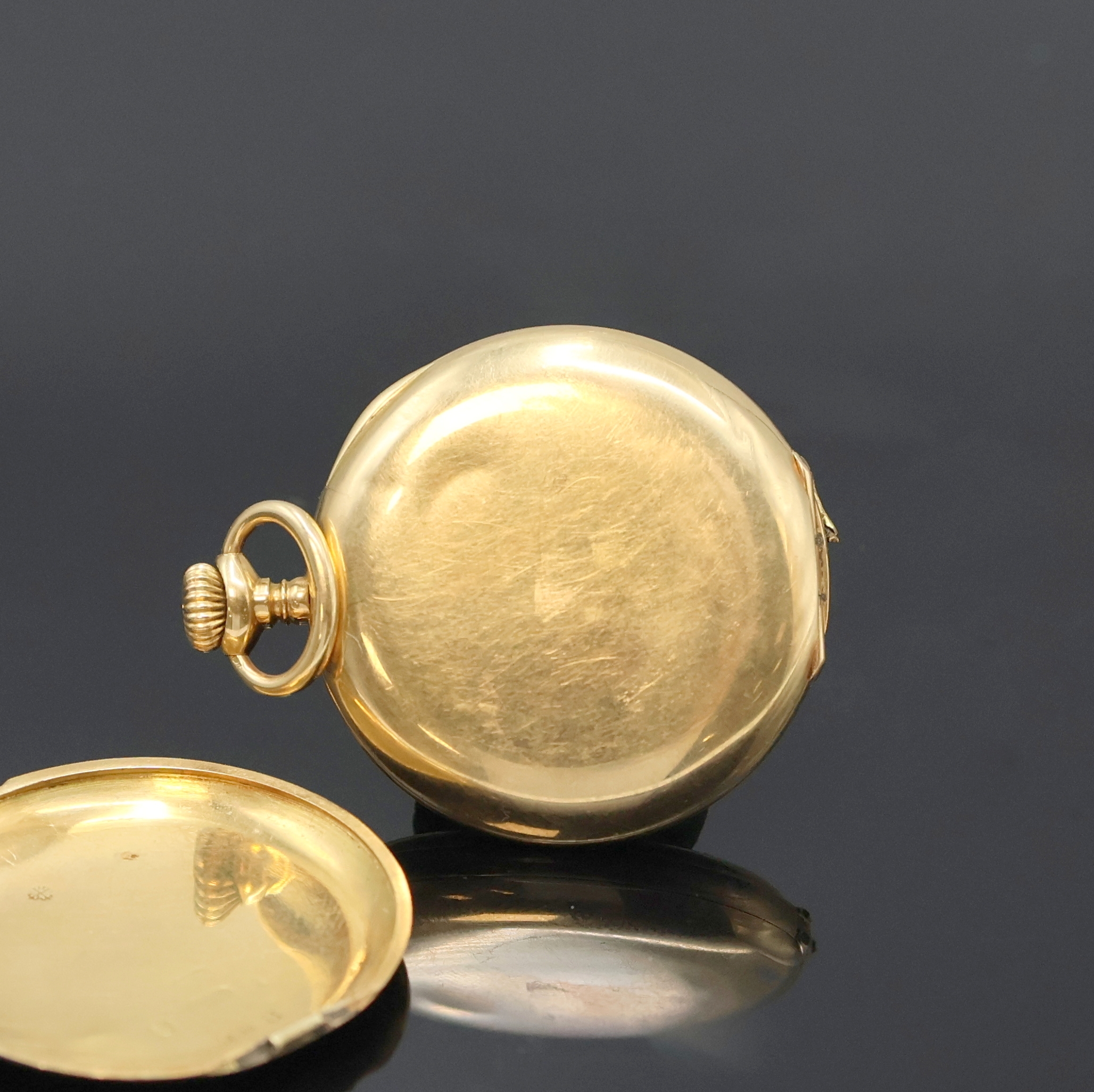 Detail a: PATEK PHILIPPE Damensavonette in GG 750/000,Schweiz um 1910, glattes 3 Deckel Goldgeh. dell., Cuvette m. russischer Eigentümer- Signatur, ...