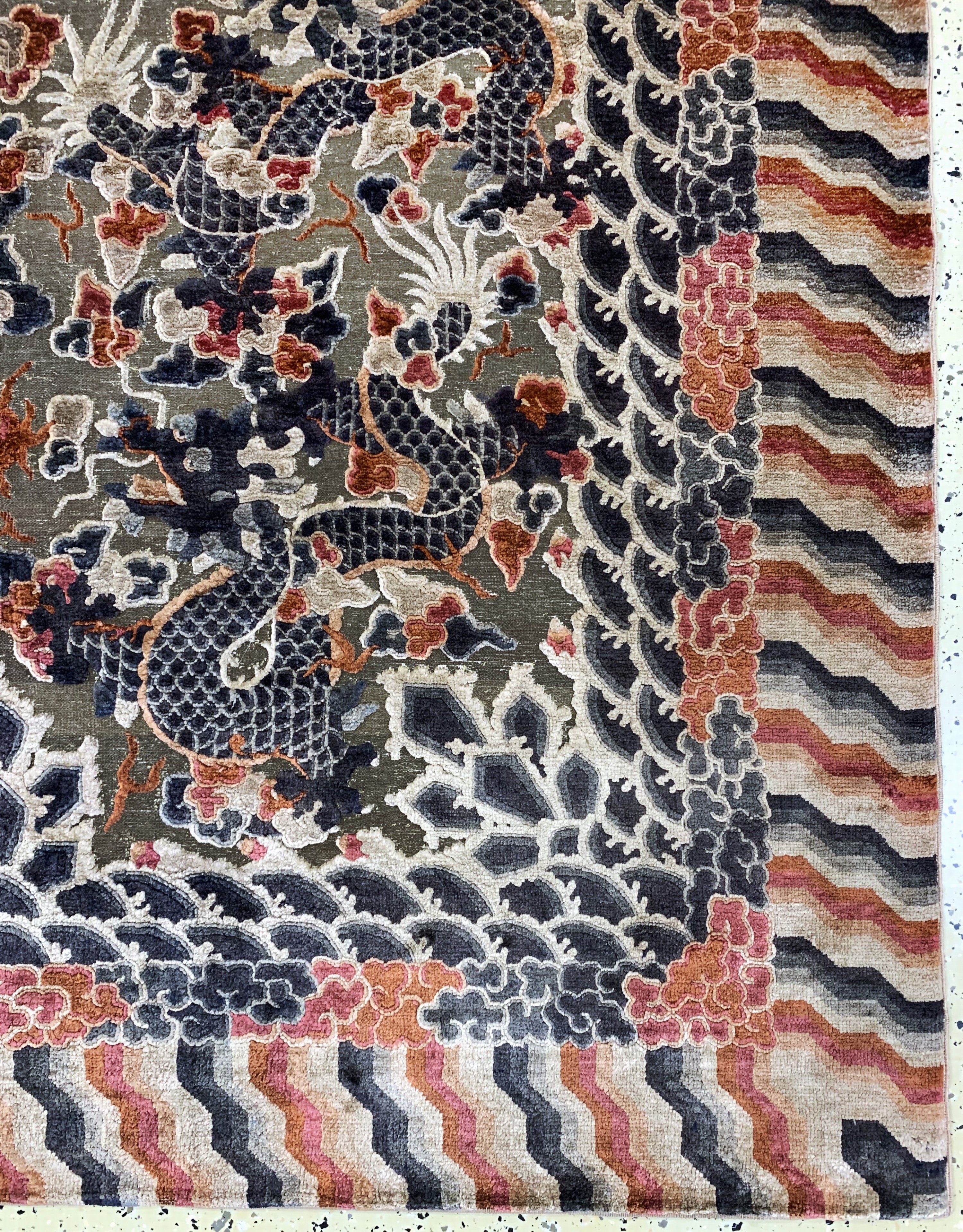 Detail a: Imperialer Seiden Ning-Hsia"Drachenteppich", Westchina, signiert(zur Verwendung in der Halle der höchsten Harmonie), 19.Jhd, Naturseide ...