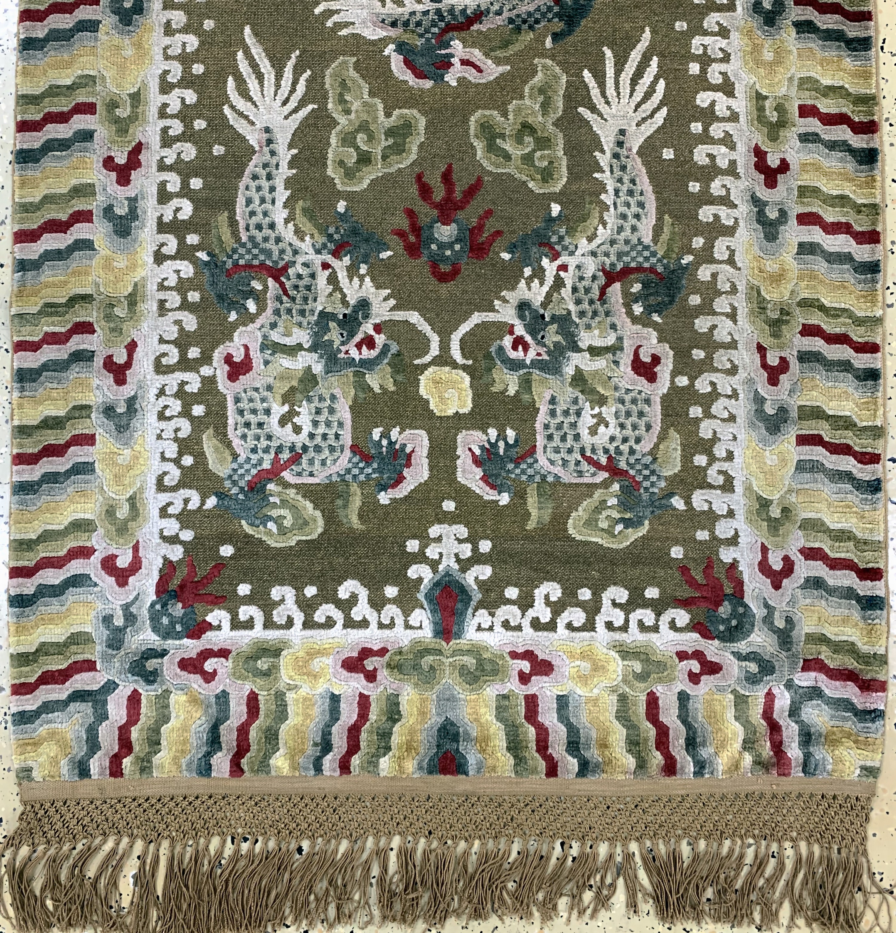 Detail c: Imperialer Seiden Ning-Hsia"Drachenteppich", Westchina, Verbotene Stadt, signiert(zum Gebrauch in der Halle der militärischen und ...