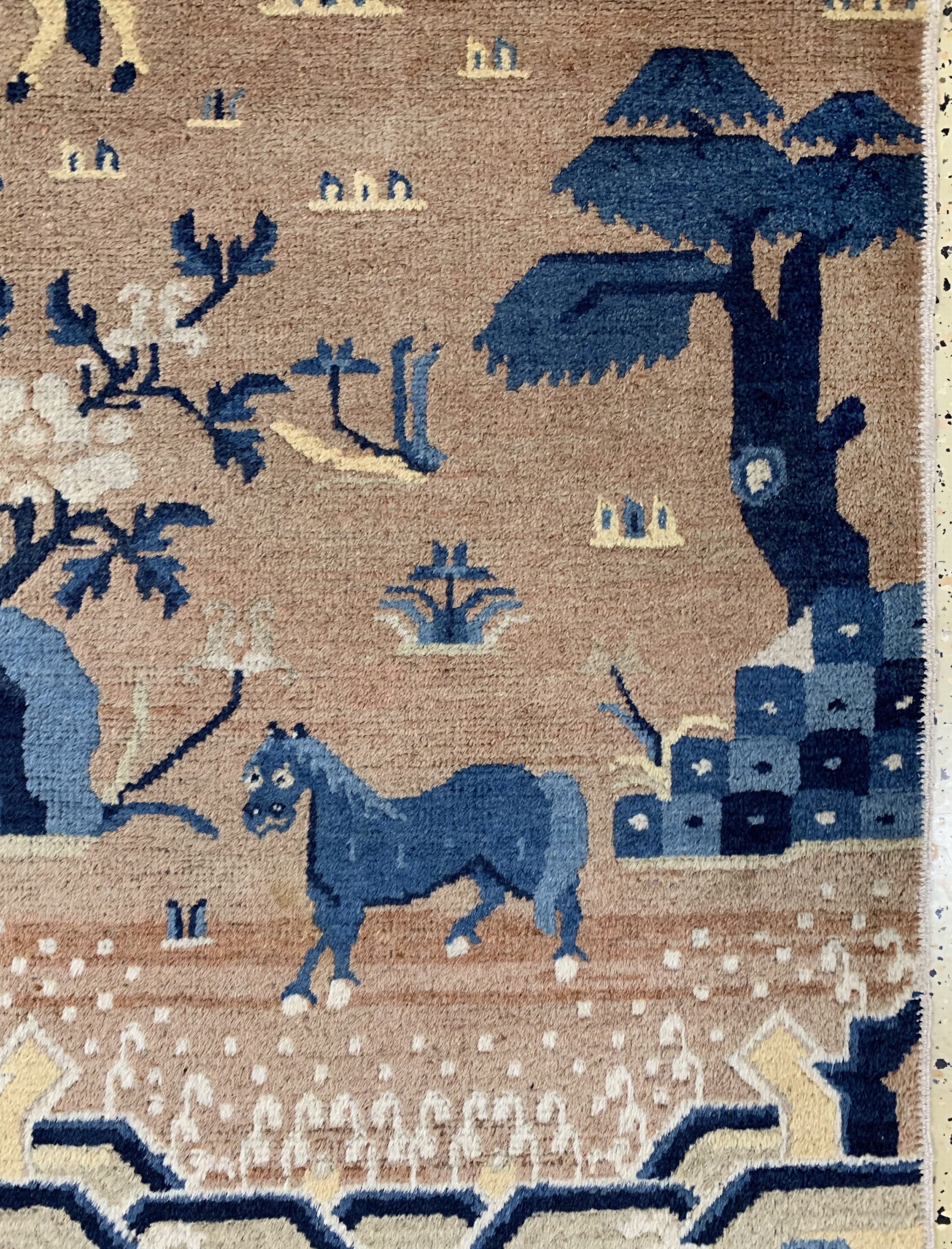 Detail g: Ning-Hsia"8 heilige Pferde", China, Anfang 20.Jhd, Wolle auf Baumwolle, ca. 210 x 130 cm, EHZ: 2, (fachkundig gereinigt)