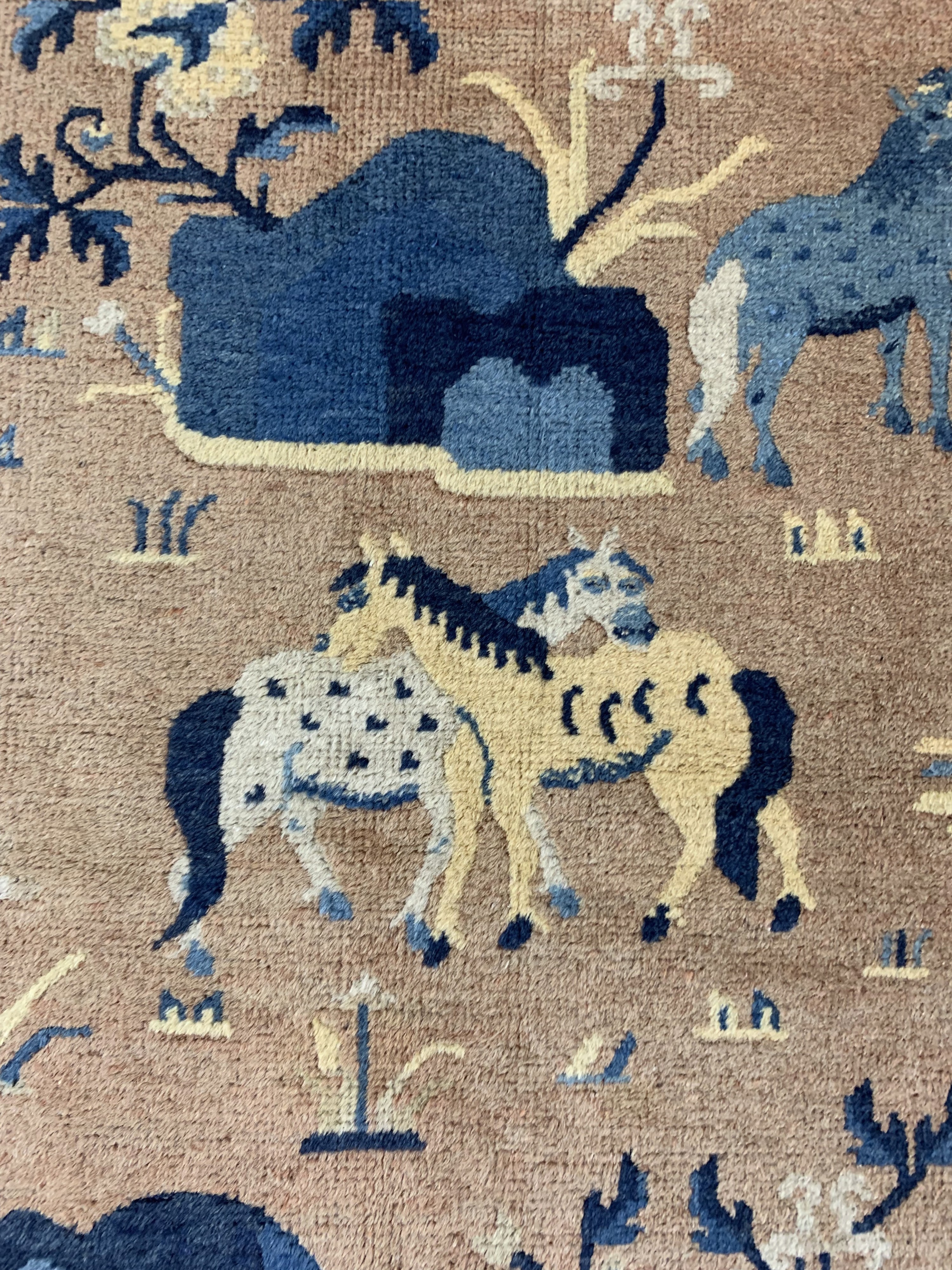 Detail h: Ning-Hsia"8 heilige Pferde", China, Anfang 20.Jhd, Wolle auf Baumwolle, ca. 210 x 130 cm, EHZ: 2, (fachkundig gereinigt)