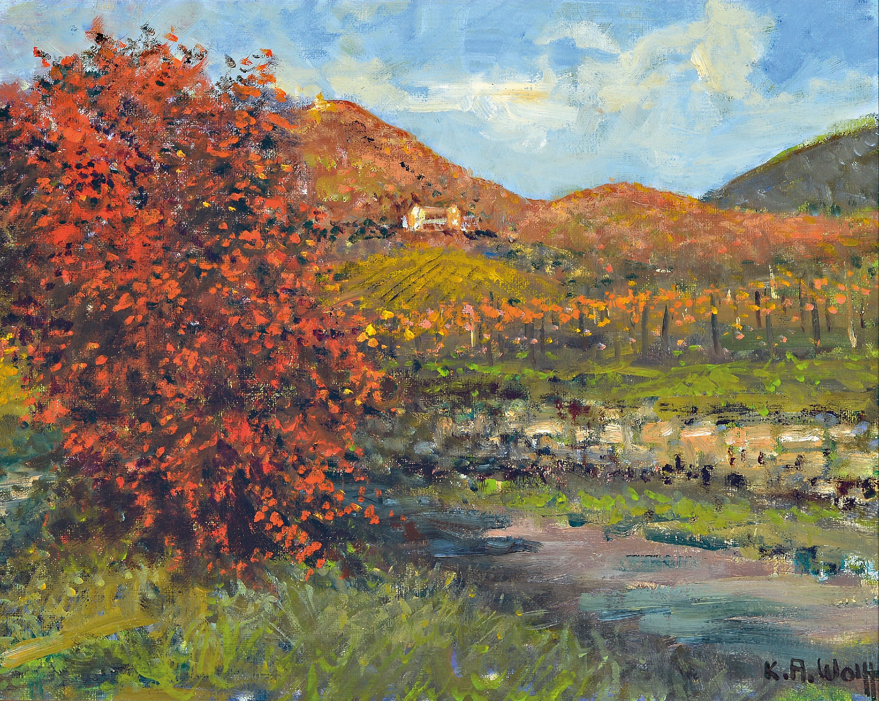 Image 27006150 - Karl August Wolff, geb. 1938, Blick zur Ludwigshöhe, signiert, Öl/Lwd, Rahmen 49x59 cm