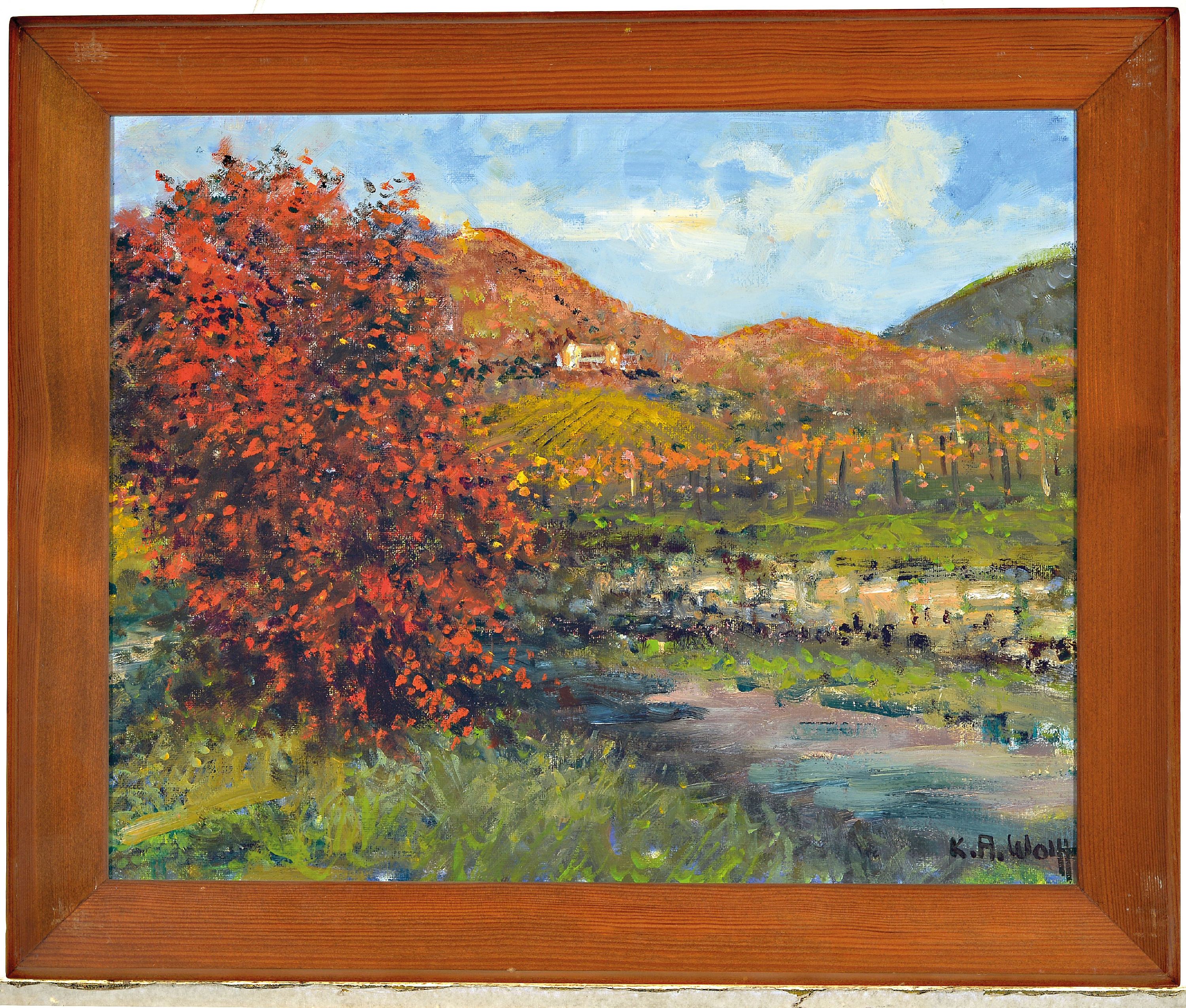 Detail k: Karl August Wolff, geb. 1938, Blick zur Ludwigshöhe, signiert, Öl/Lwd, Rahmen 49x59 cm