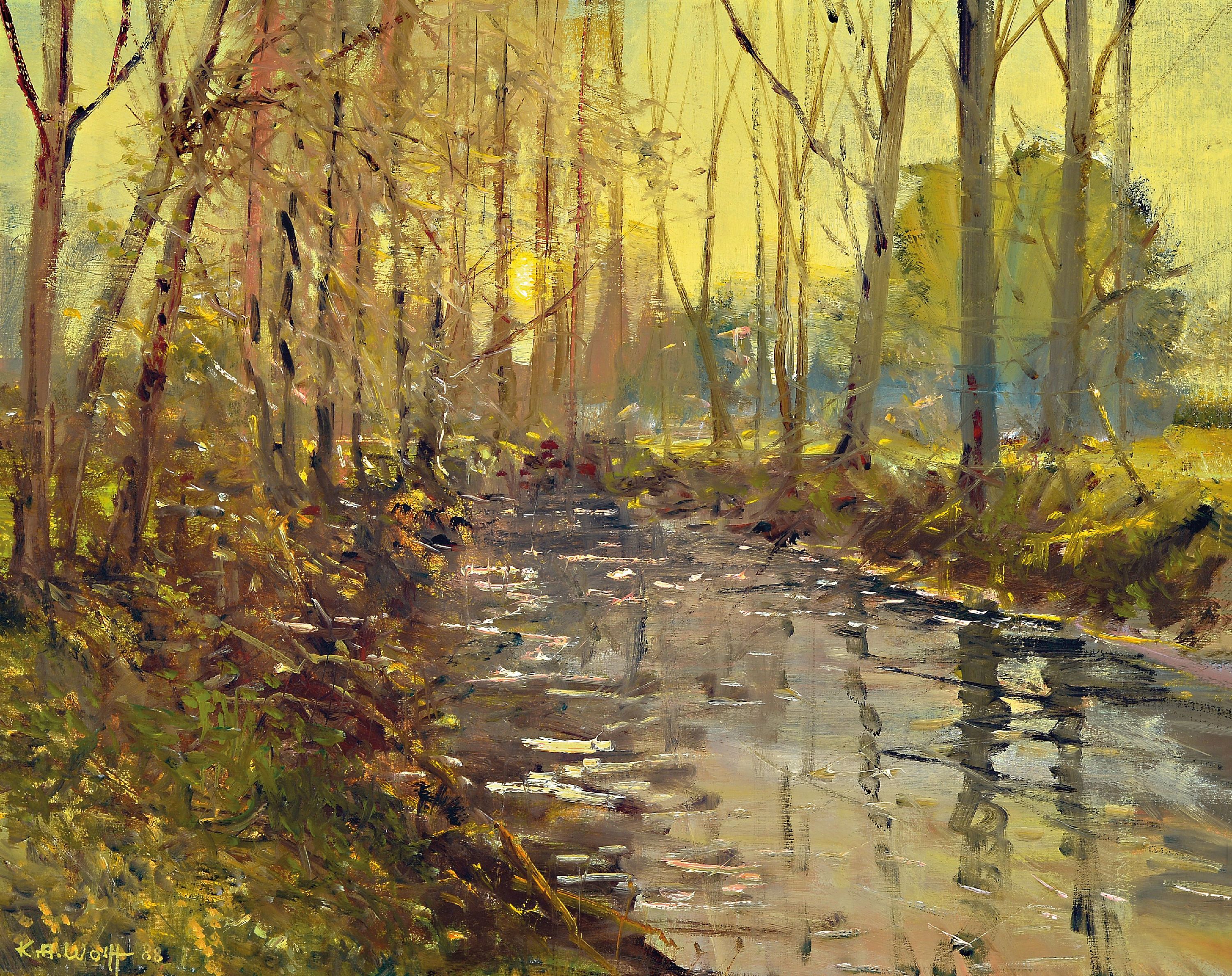 Image 27006151 - Karl August Wolff, 1938-2023, ´Die Queich im Abendlicht´, signiert und datiert 1988, ...
