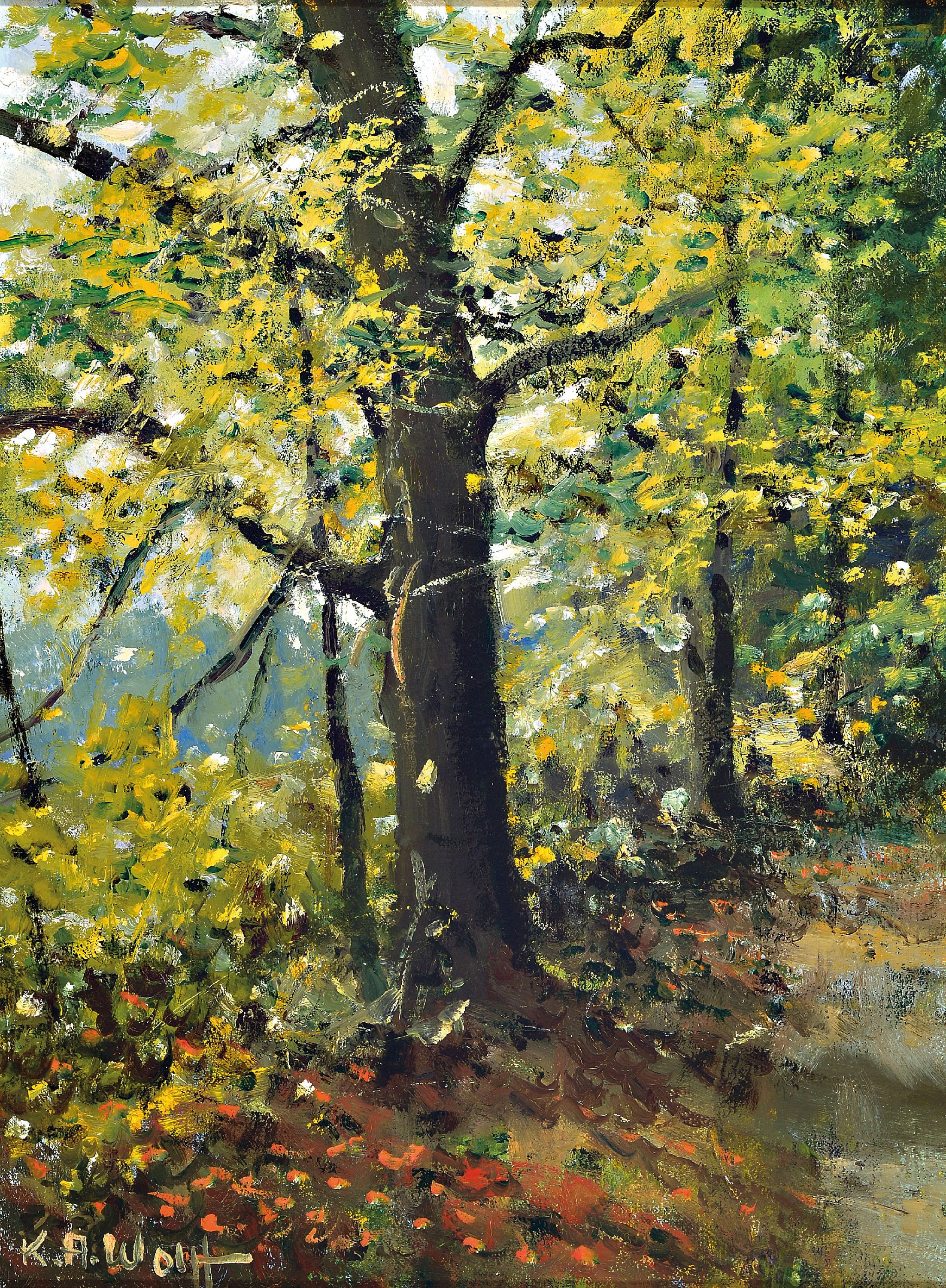 Detail b: Karl August Wolff, 1938-2023, zwei Waldlandschaften, Öl/Lwd, je signiert, Rahmen 44x34/28x34 cm