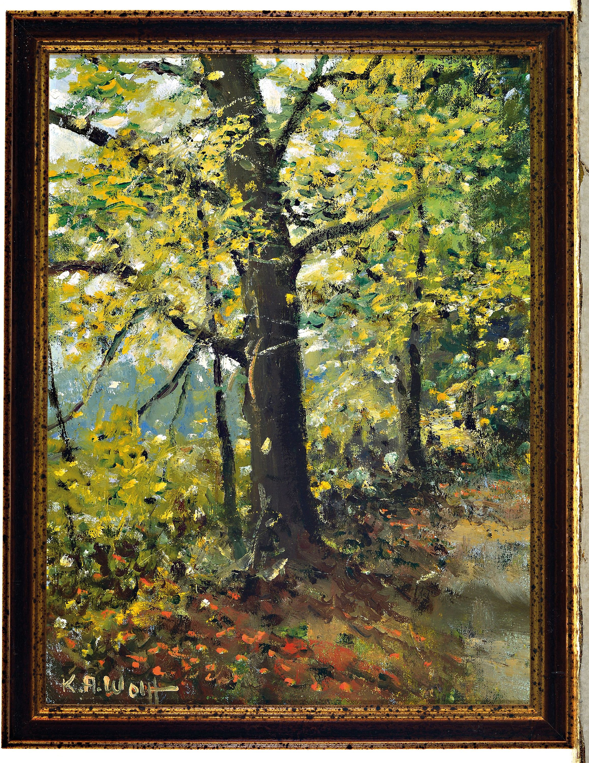 Detail m: Karl August Wolff, 1938-2023, zwei Waldlandschaften, Öl/Lwd, je signiert, Rahmen 44x34/28x34 cm