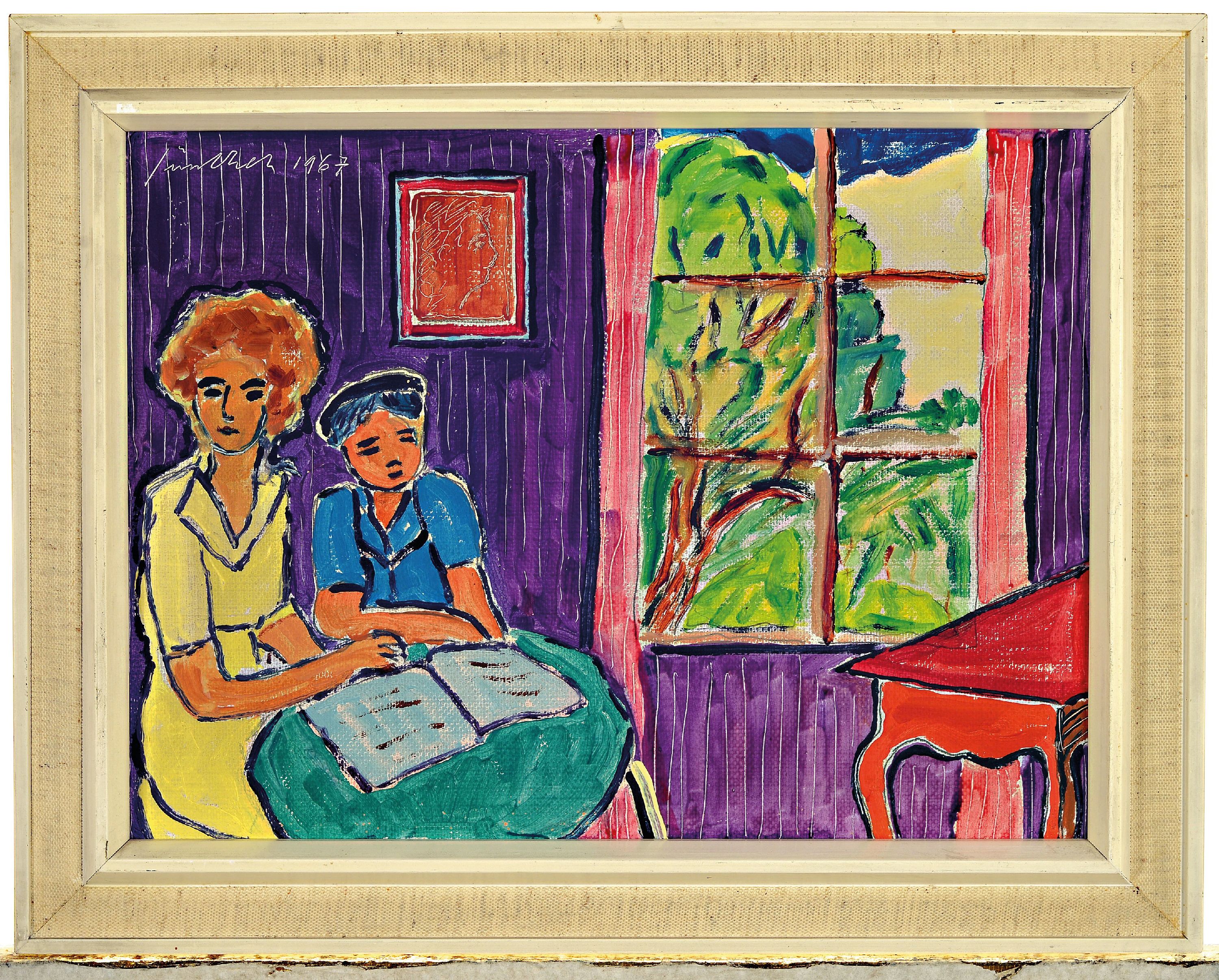 Detail k: Carl-Otto Günther, 1909 Bruchsal-1974 Kandel, Öl/Karton, Kleines Interieur signiert und datiert 1967, Rahmen 30x38 cm, Abb. AK Carl-Otto Günther. ...