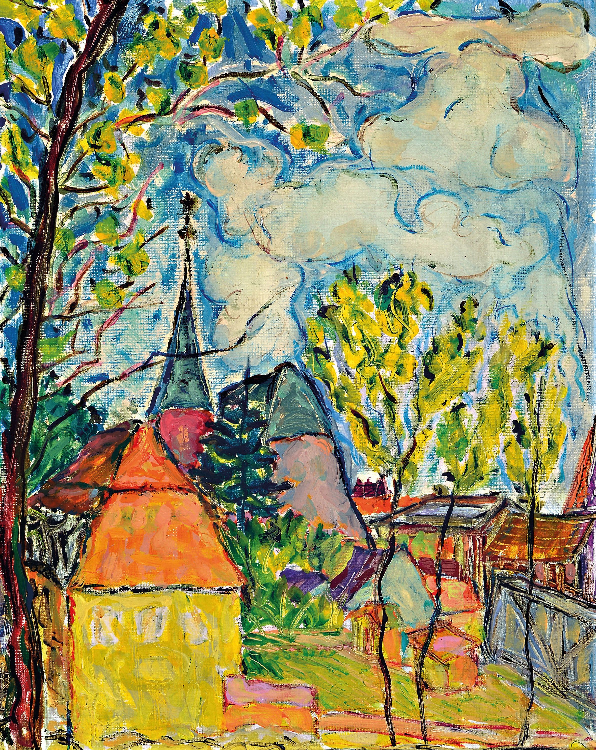 Detail a: Carl-Otto Günther, 1909 Bruchsal-1974 Kandel, zwei Ansichten aus Weißenbourg im Elsass, Öl/Pappe und Aquarell, Rahmen 34x28 und unter Glas gerahmt ...