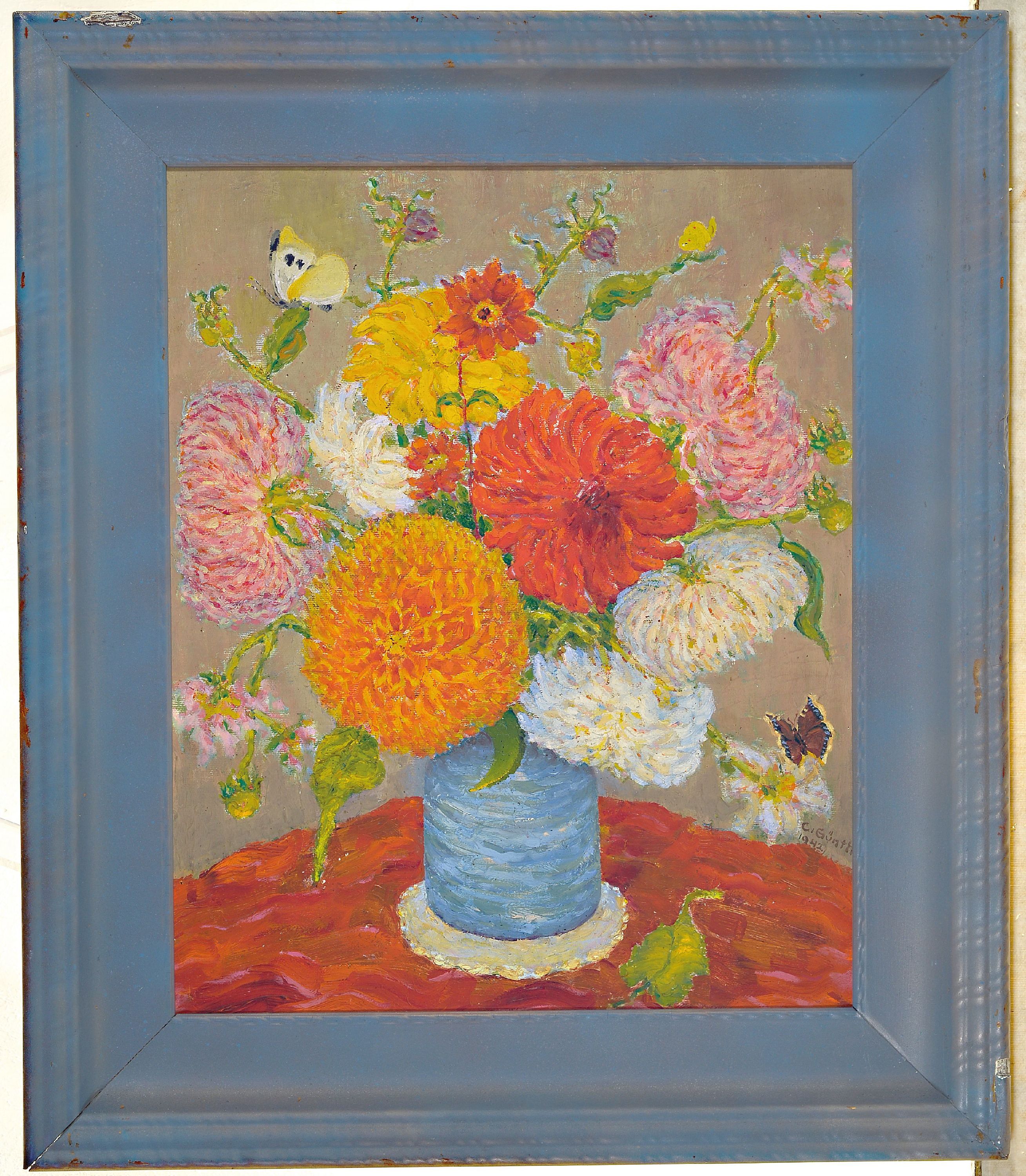Detail k: Carl-Otto Günther, 1909 Bruchsal-1974 Kandel , Blumenstillleben, Öl/Lwd, signiert und datiert 1942, R. 66x56 cm; Abb. AK Carl-Otto Günther. Maler ...