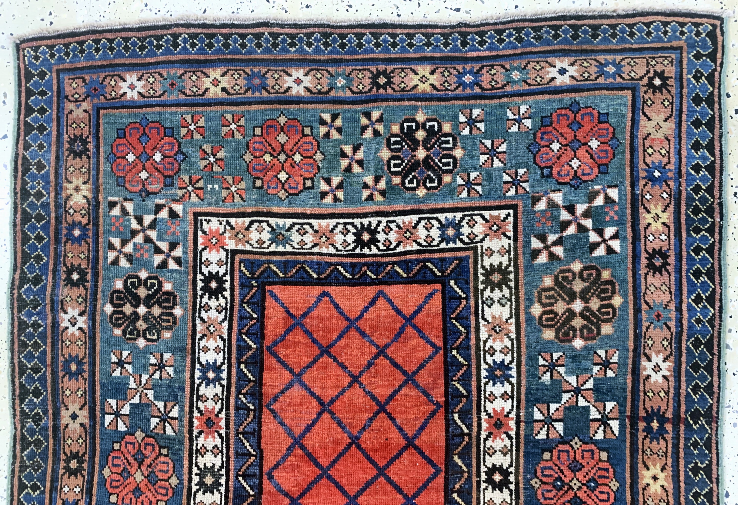 Detail a: Antiker"Talisch"Kazak, Kaukasus, 19.Jhd, Wolle auf Wolle, ca. 257 x 122 cm, EHZ:(gleichmäßig dünn), restauriert