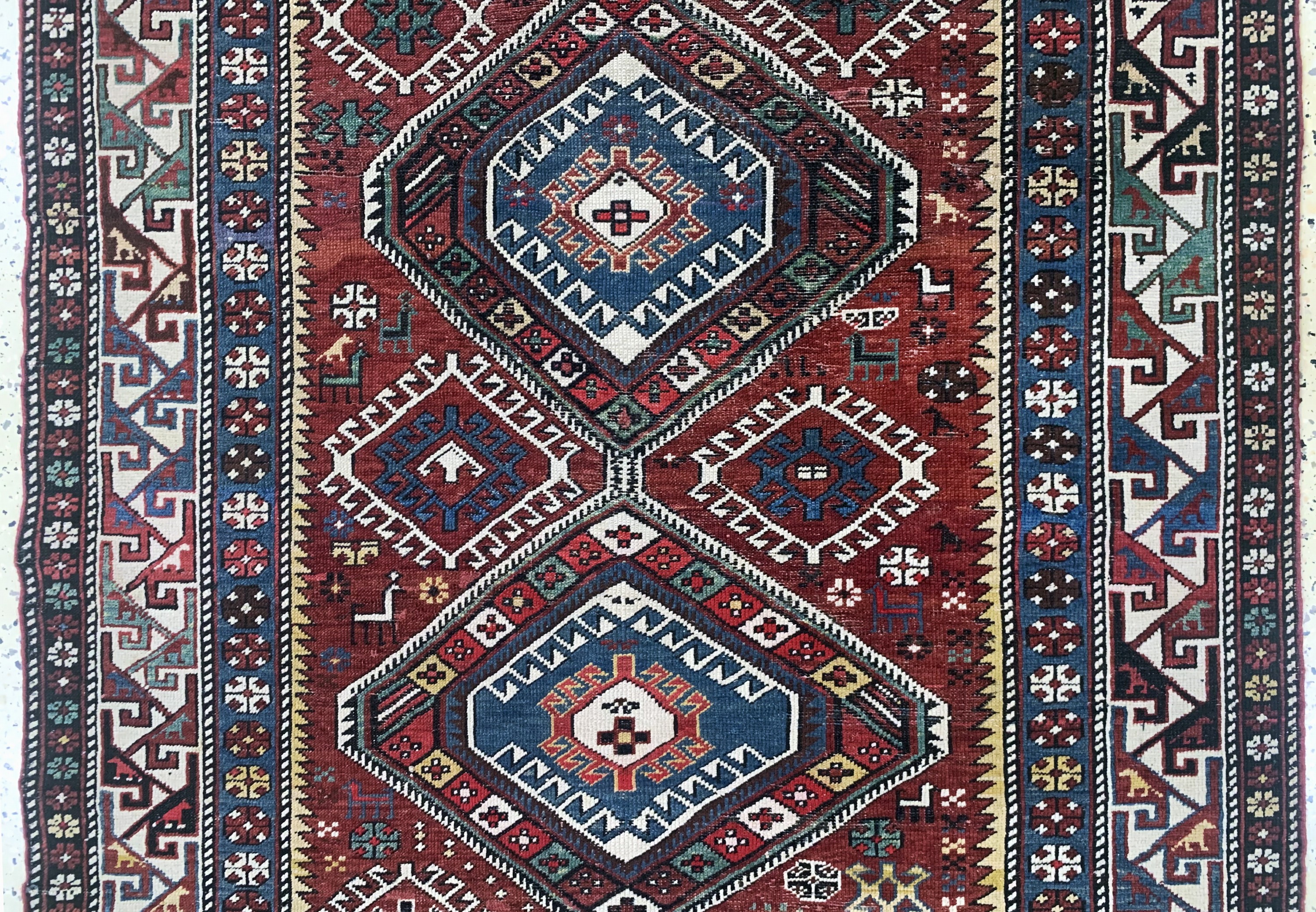Detail b: Schirwan"Schemakhy"antik, Kaukasus, 19.Jhd,Wolle auf Wolle, ca. 257 x 122 cm, EHZ:(gleichmäßig dünn), restauriert