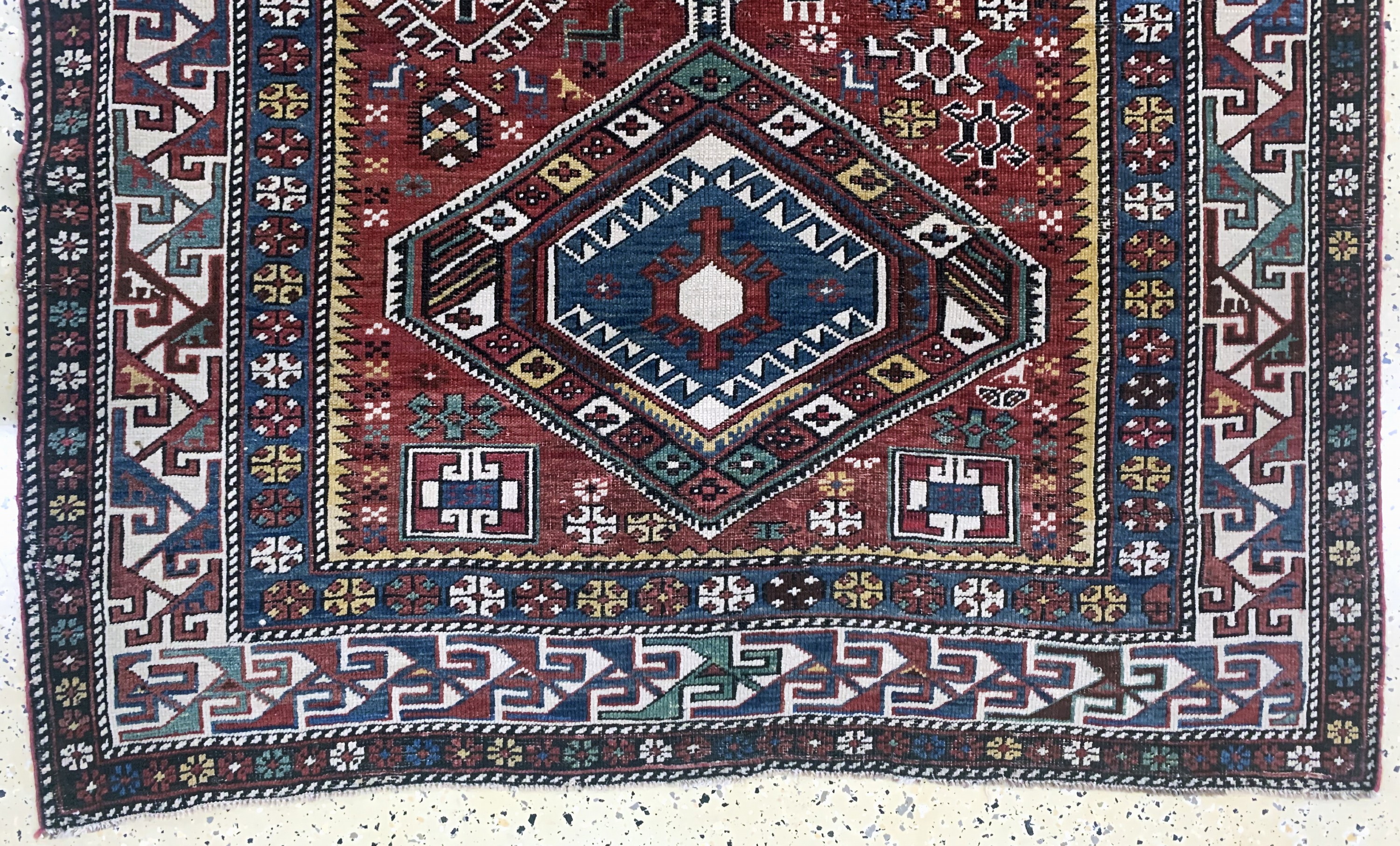 Detail c: Schirwan"Schemakhy"antik, Kaukasus, 19.Jhd,Wolle auf Wolle, ca. 257 x 122 cm, EHZ:(gleichmäßig dünn), restauriert