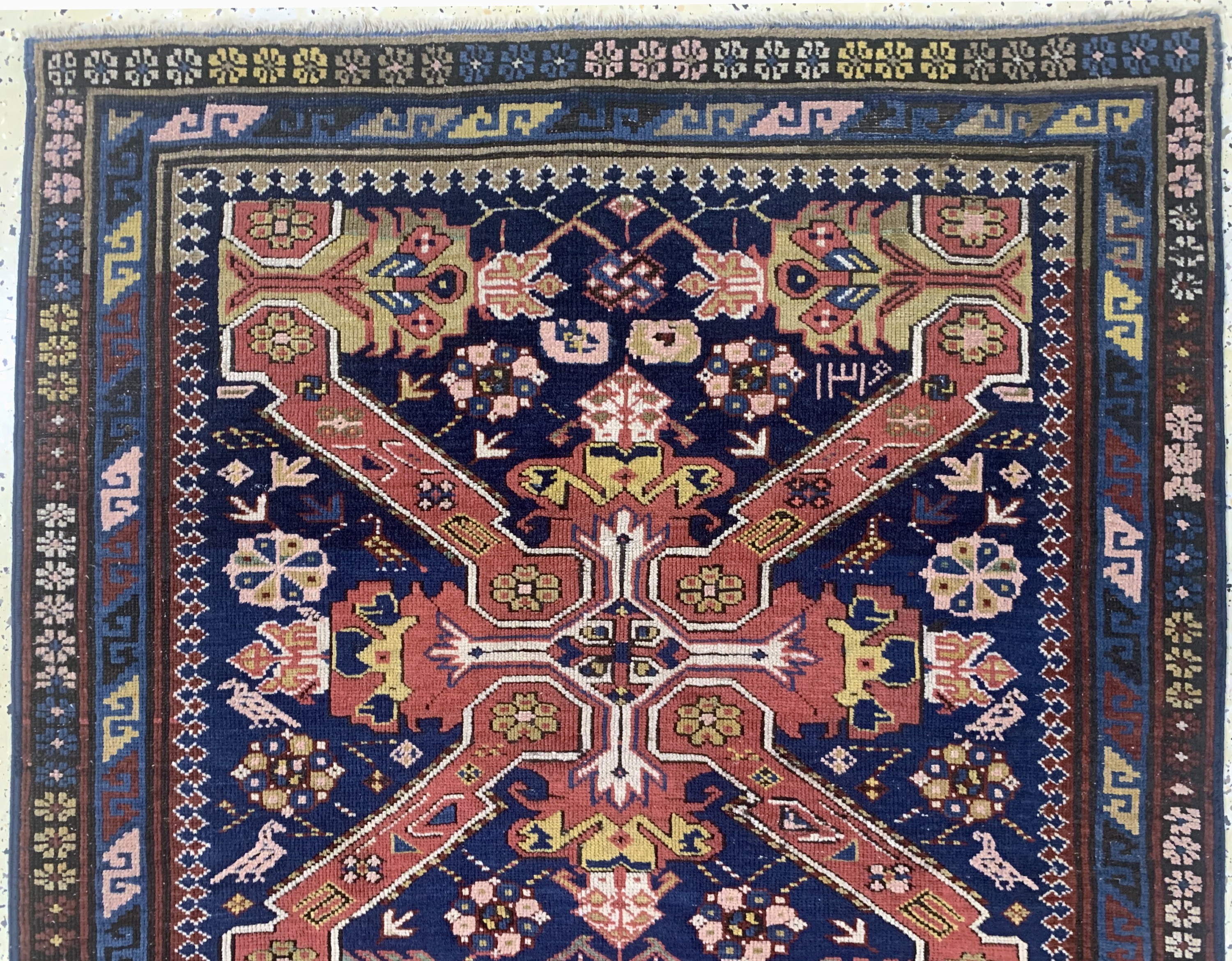 Detail a: Antiker"Seychur", Kaukasus, 19.Jhd, Wolle auf Wolle, ca. 244 x 109 cm, EHZ: 2(restauriert)
