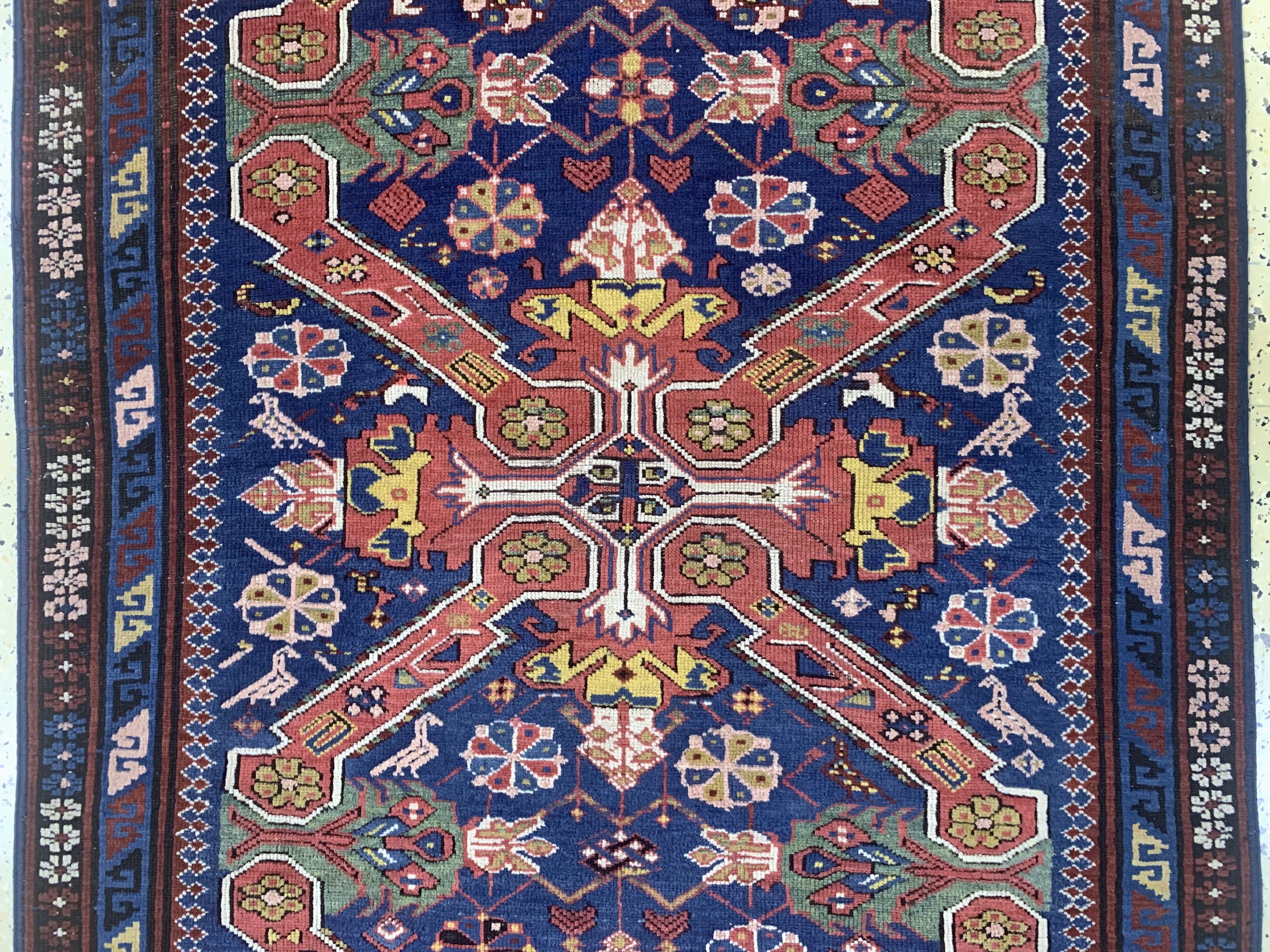 Detail b: Antiker"Seychur", Kaukasus, 19.Jhd, Wolle auf Wolle, ca. 244 x 109 cm, EHZ: 2(restauriert)