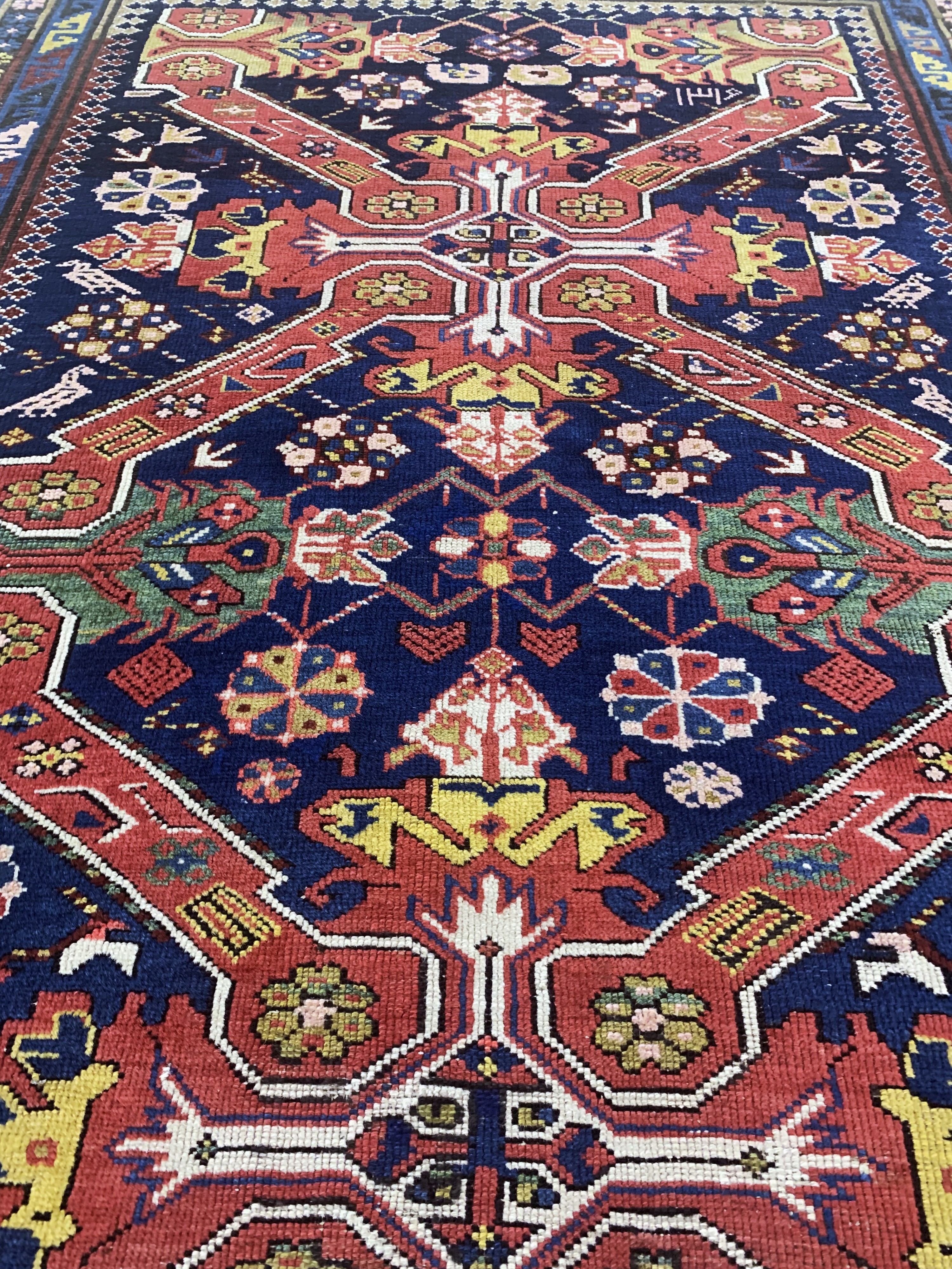 Detail d: Antiker"Seychur", Kaukasus, 19.Jhd, Wolle auf Wolle, ca. 244 x 109 cm, EHZ: 2(restauriert)