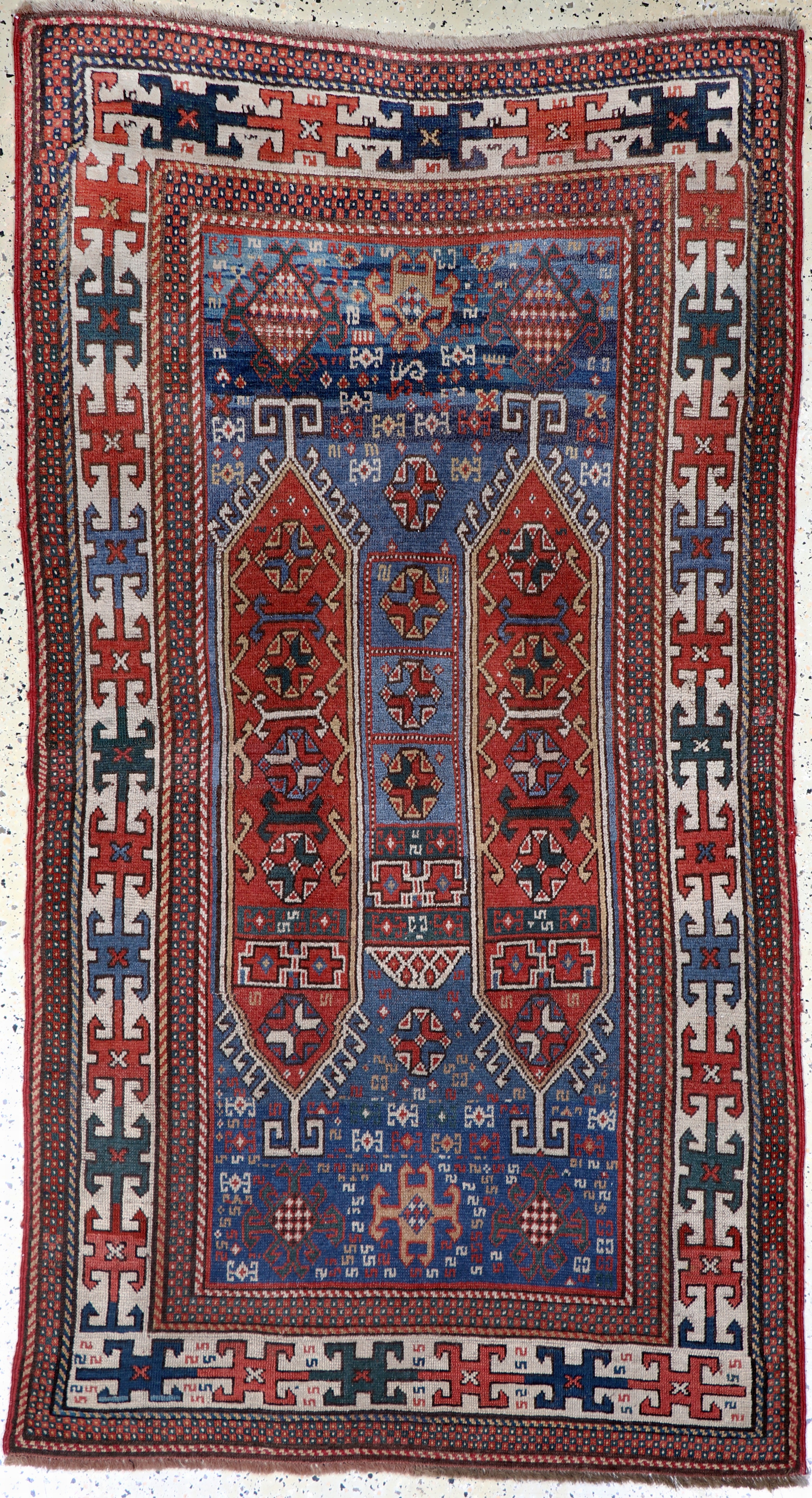 Antiker Kazak, Kaukasus, 19.Jhd, Wolle auf Wolle, ca. 220 x 120 cm, EHZ:(gleichmäßig dünn), restauriert