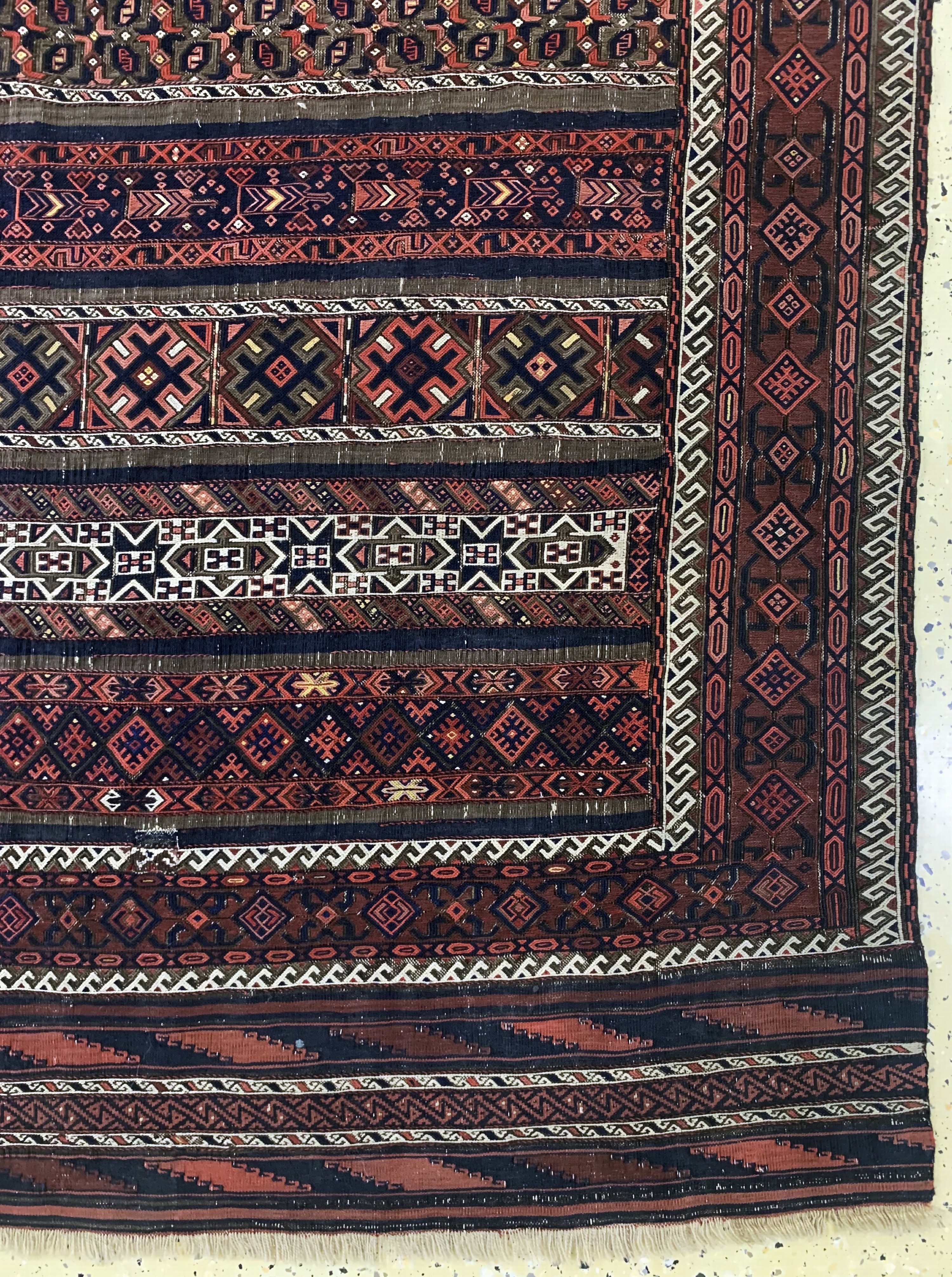 Detail a: Belutsch"Sumakh"Sehr fein, Persien, 19.Jhd,Wolle auf Wolle, ca. 275 x 165 cm, EHZ: 2, (kleine Restaurierung)