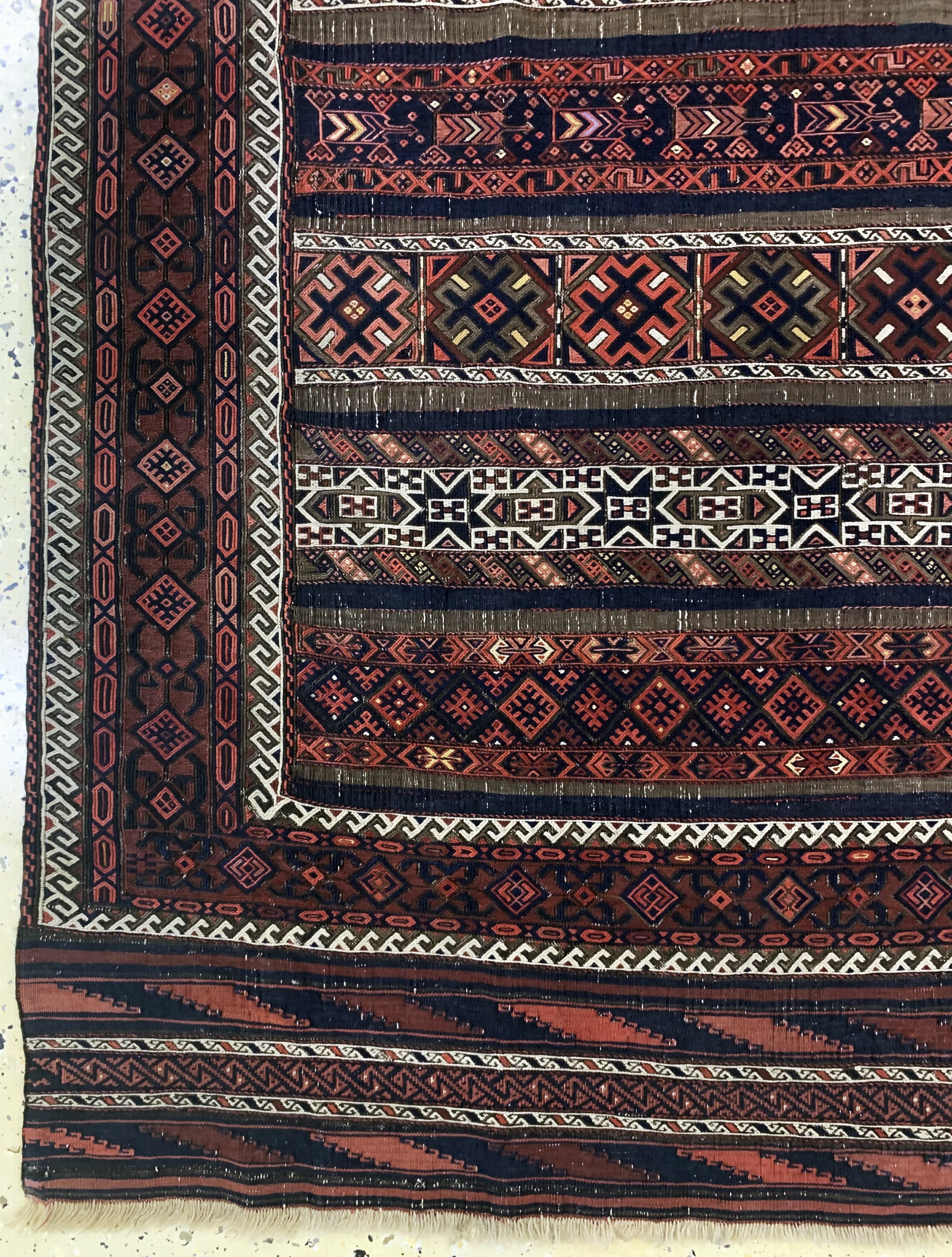 Detail b: Belutsch"Sumakh"Sehr fein, Persien, 19.Jhd,Wolle auf Wolle, ca. 275 x 165 cm, EHZ: 2, (kleine Restaurierung)
