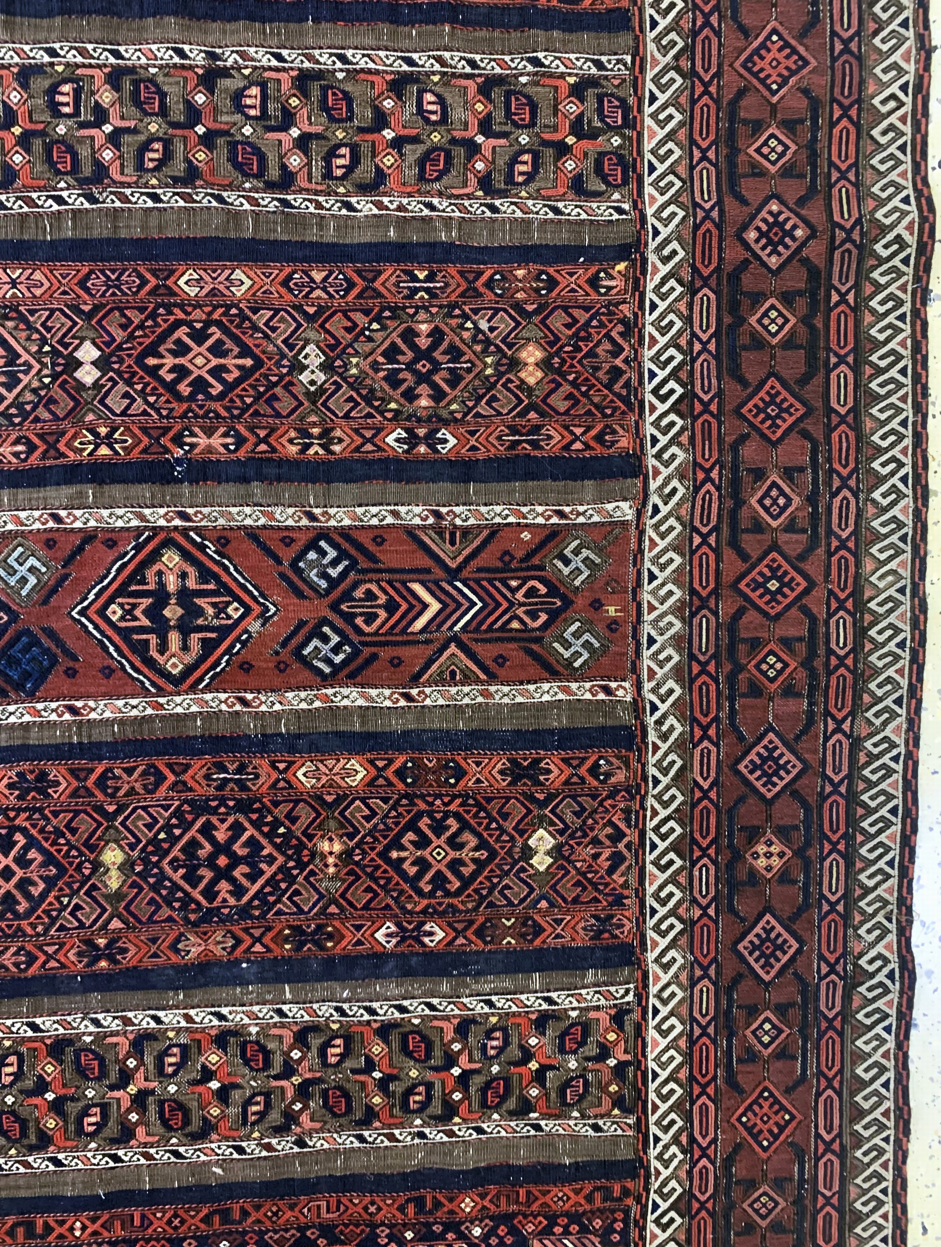 Detail e: Belutsch"Sumakh"Sehr fein, Persien, 19.Jhd,Wolle auf Wolle, ca. 275 x 165 cm, EHZ: 2, (kleine Restaurierung)