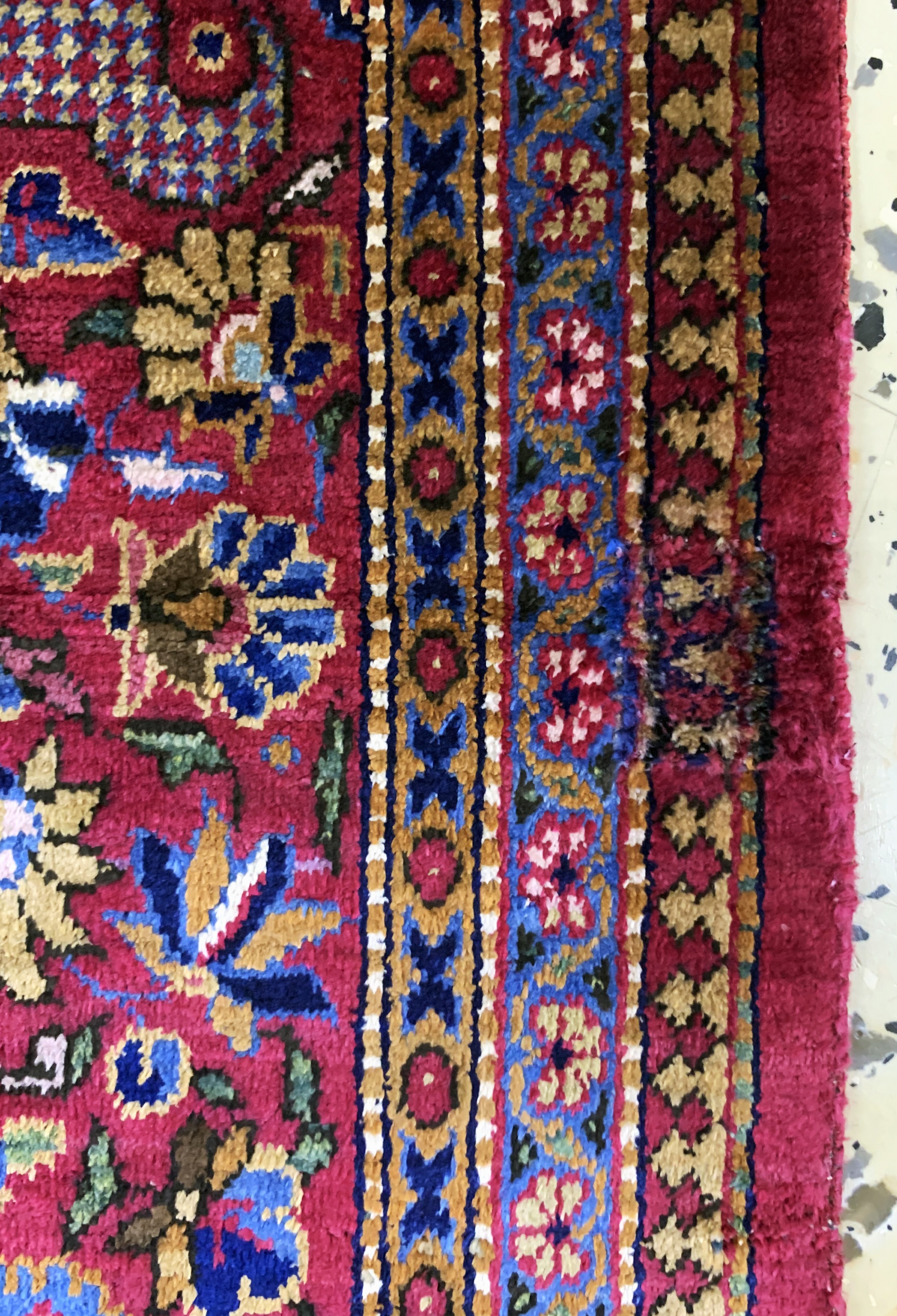 Detail h: Seiden Keschan(wohl Dabir), Persien, antik,um 1900, reine Naturseide, ca. 211 x 131 cm, ca. 1,0 Mio. Kn/qm, gereinigt, EHZ: 1-2, (kleine ...