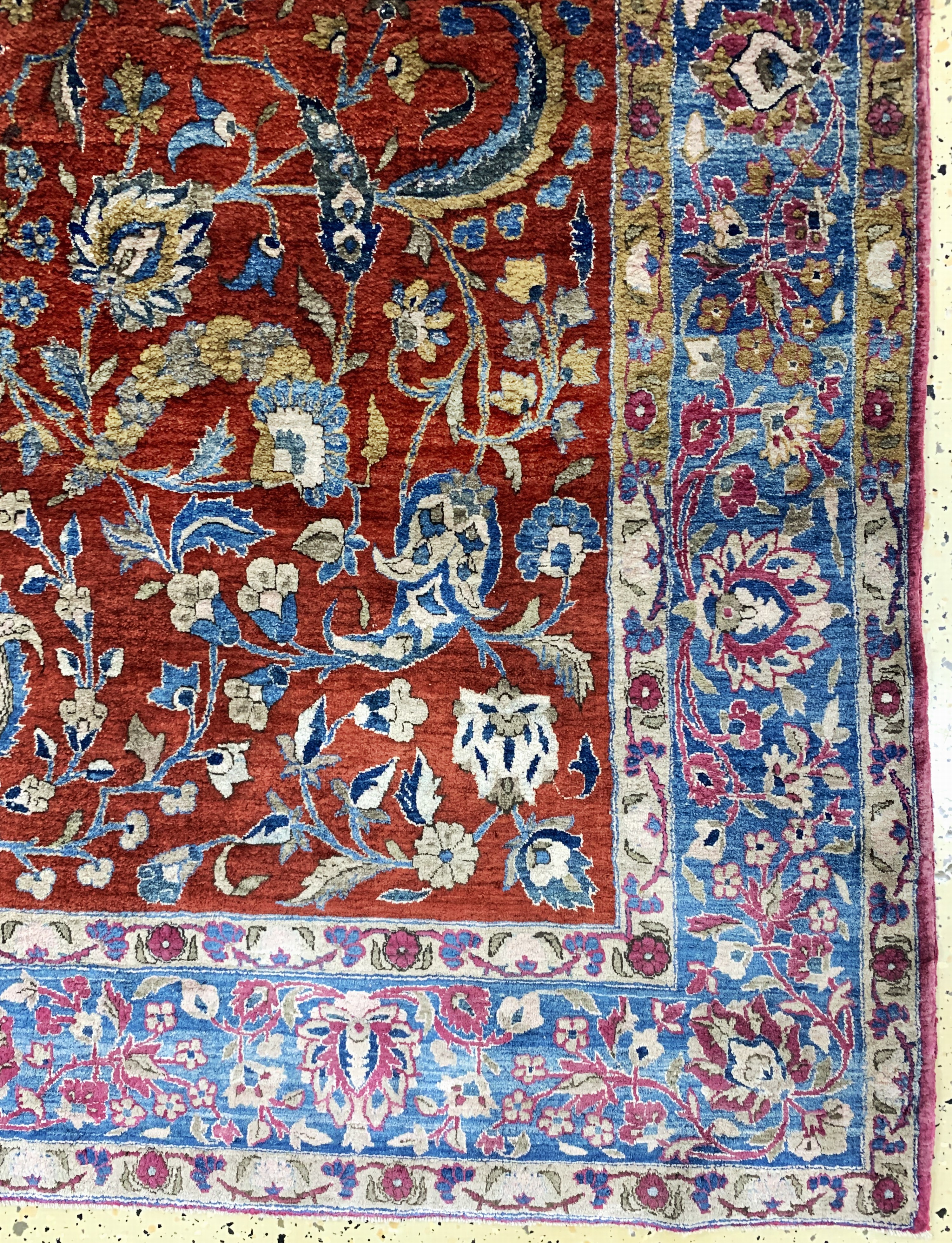 Detail a: Antiker Seiden Keschan, Persien, um 1900, reine Naturseide, ca. 198 x 125 cm, ca. 1,0 Mio. Kn/qm, gereinigt, EHZ: 1-2