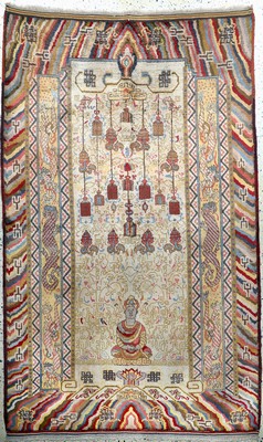 Image Seltener Seiden Khotan antik, Ost Turkestan, um 1900, Naturseide auf Baumwolle, ca. 245 ...