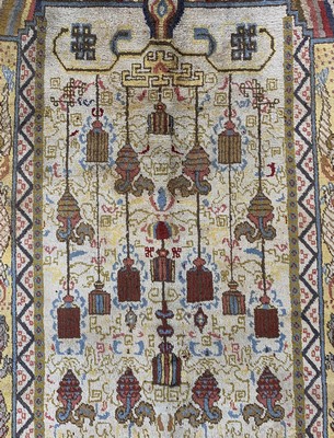 27006105d - Seltener Seiden Khotan antik, Ost Turkestan, um 1900, Naturseide auf Baumwolle, ca. 245 ...