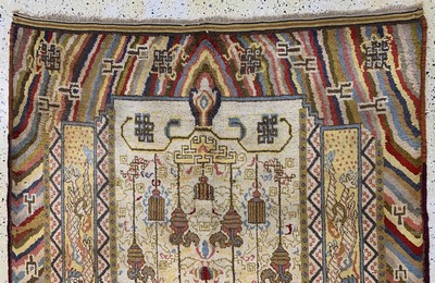 27006105g - Seltener Seiden Khotan antik, Ost Turkestan, um 1900, Naturseide auf Baumwolle, ca. 245 ...