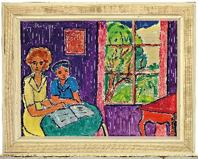 27006159k - Carl-Otto Günther, 1909 Bruchsal-1974 Kandel, Öl/Karton, Kleines Interieur signiert ...