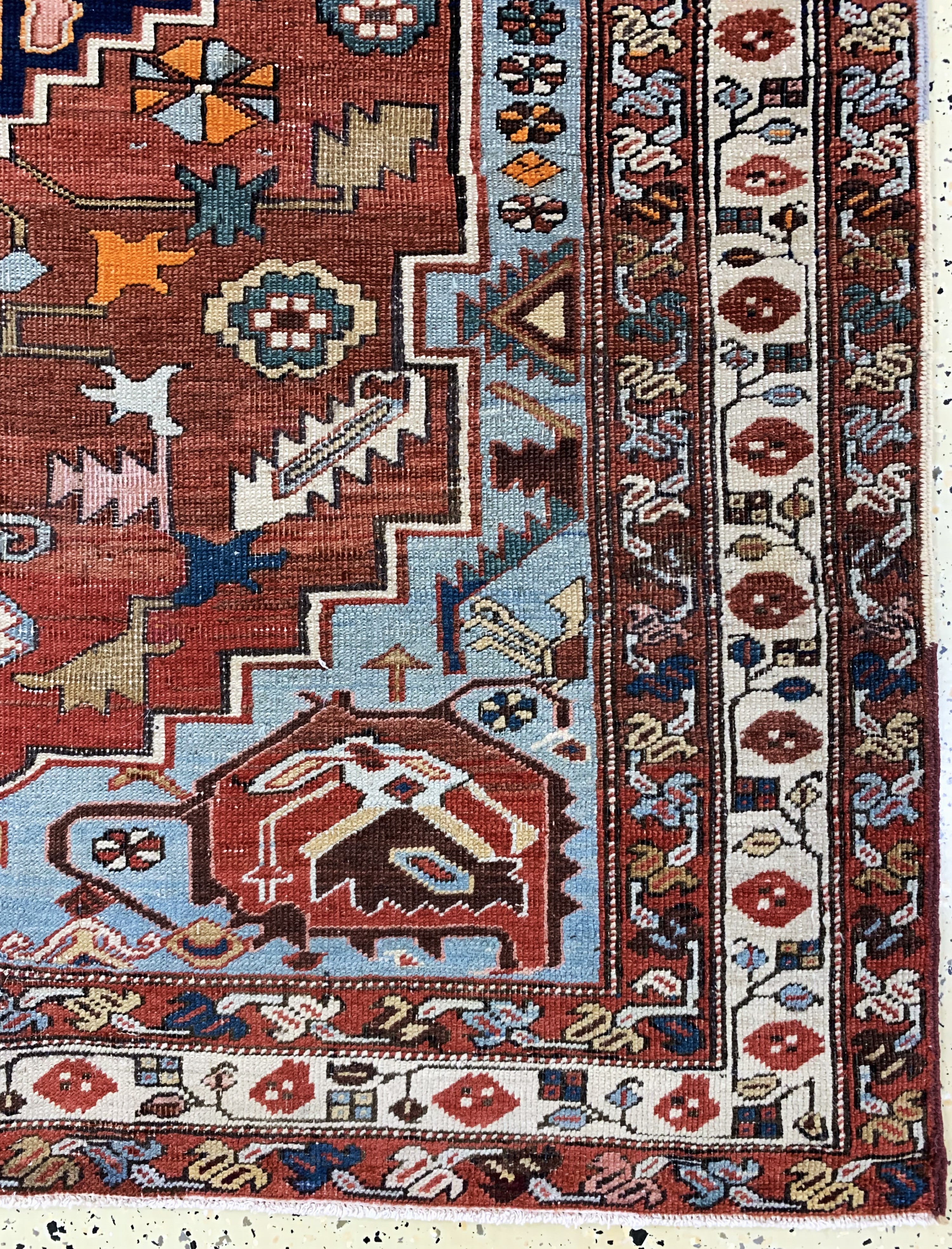 Detail a: Seltener antiker Heriz"Serapi", Persien, 19.Jhd, Wolle auf Baumwolle, ca. 186 x 144 cm,EHZ:(gleichmäßig dünn)