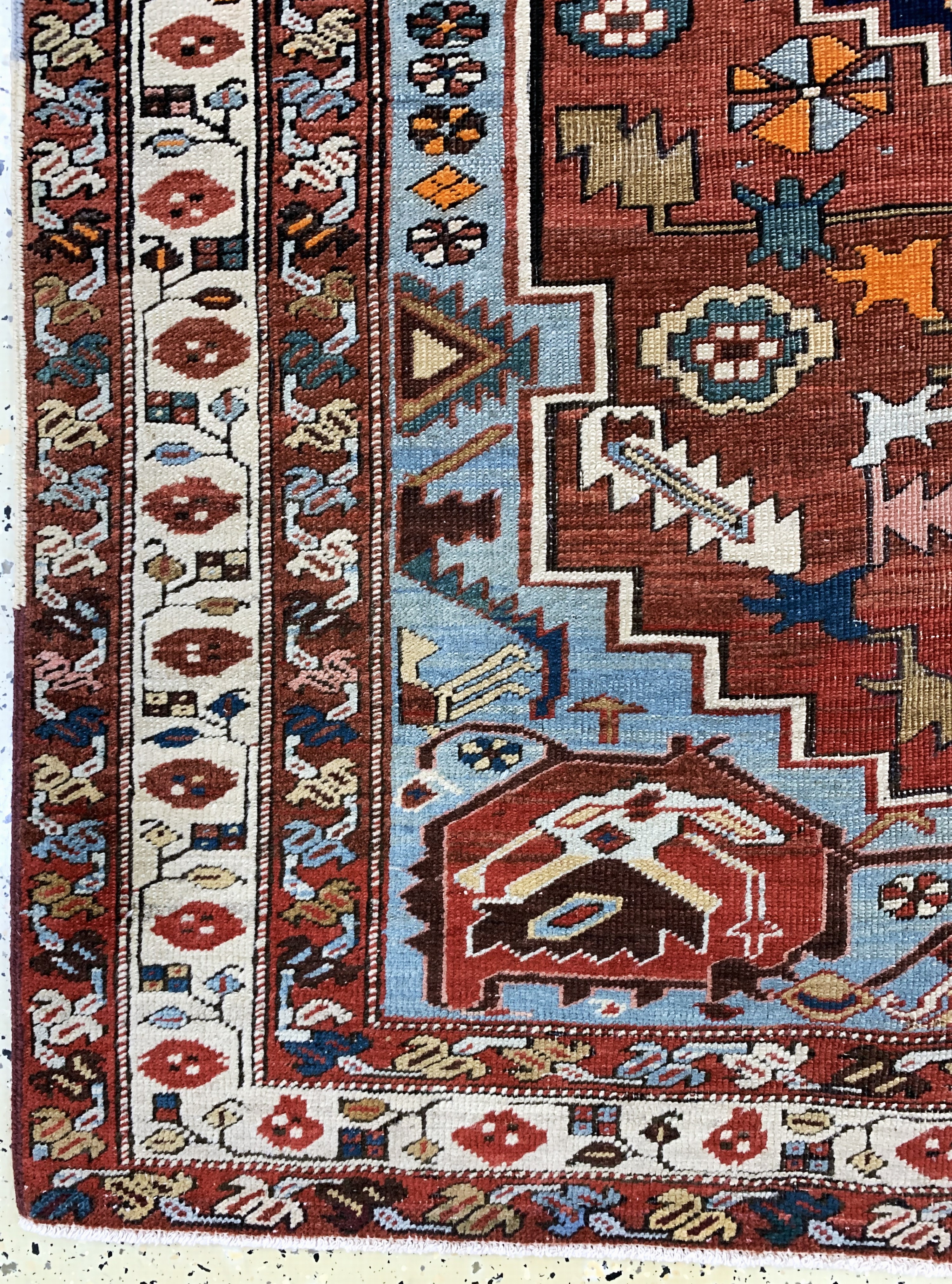 Detail b: Seltener antiker Heriz"Serapi", Persien, 19.Jhd, Wolle auf Baumwolle, ca. 186 x 144 cm,EHZ:(gleichmäßig dünn)