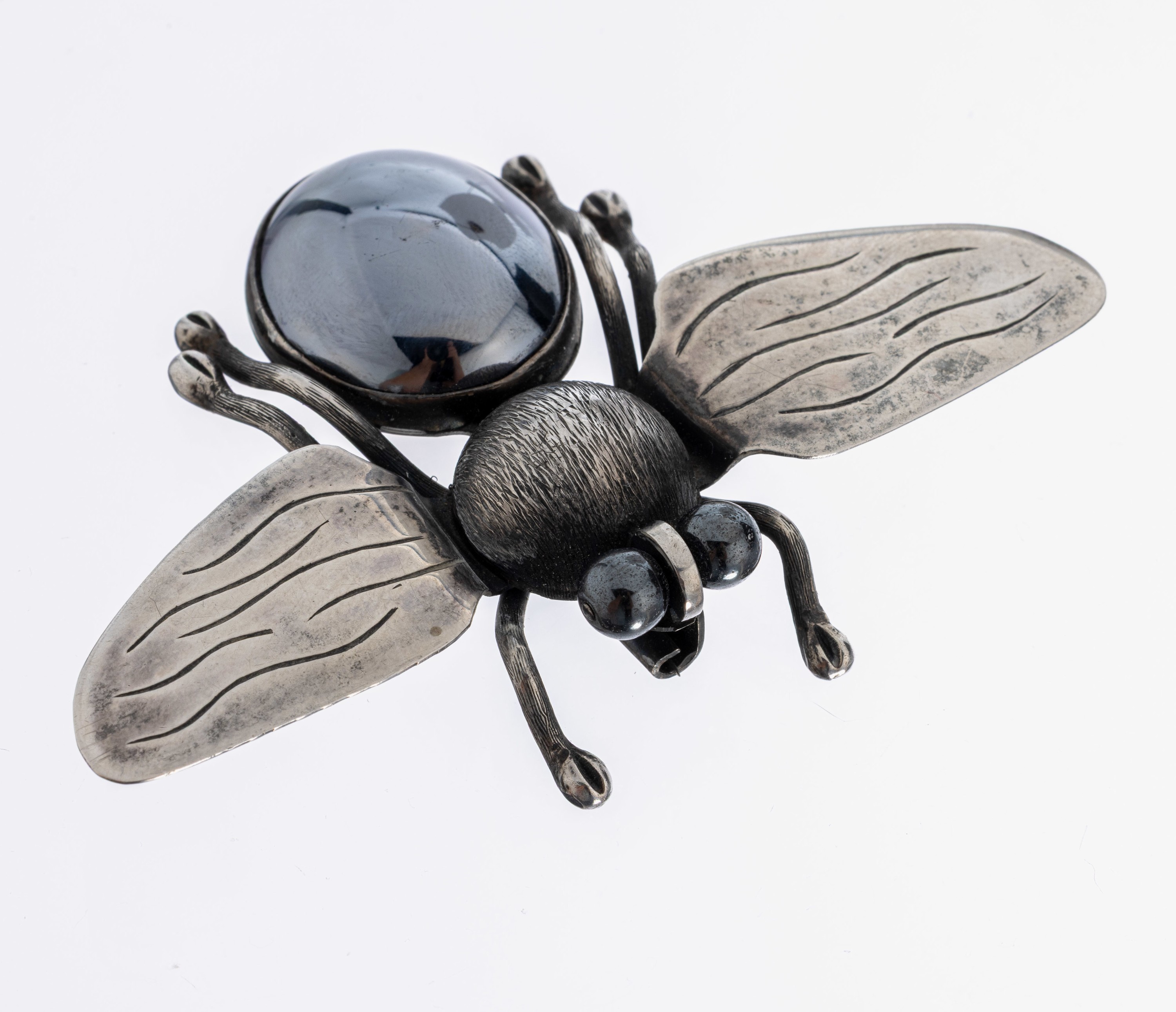 Image 27006204 - Hämatit-Brosche, 925er Silber, Darstellung eines Insektes, Flügel grav., Körper mit ...