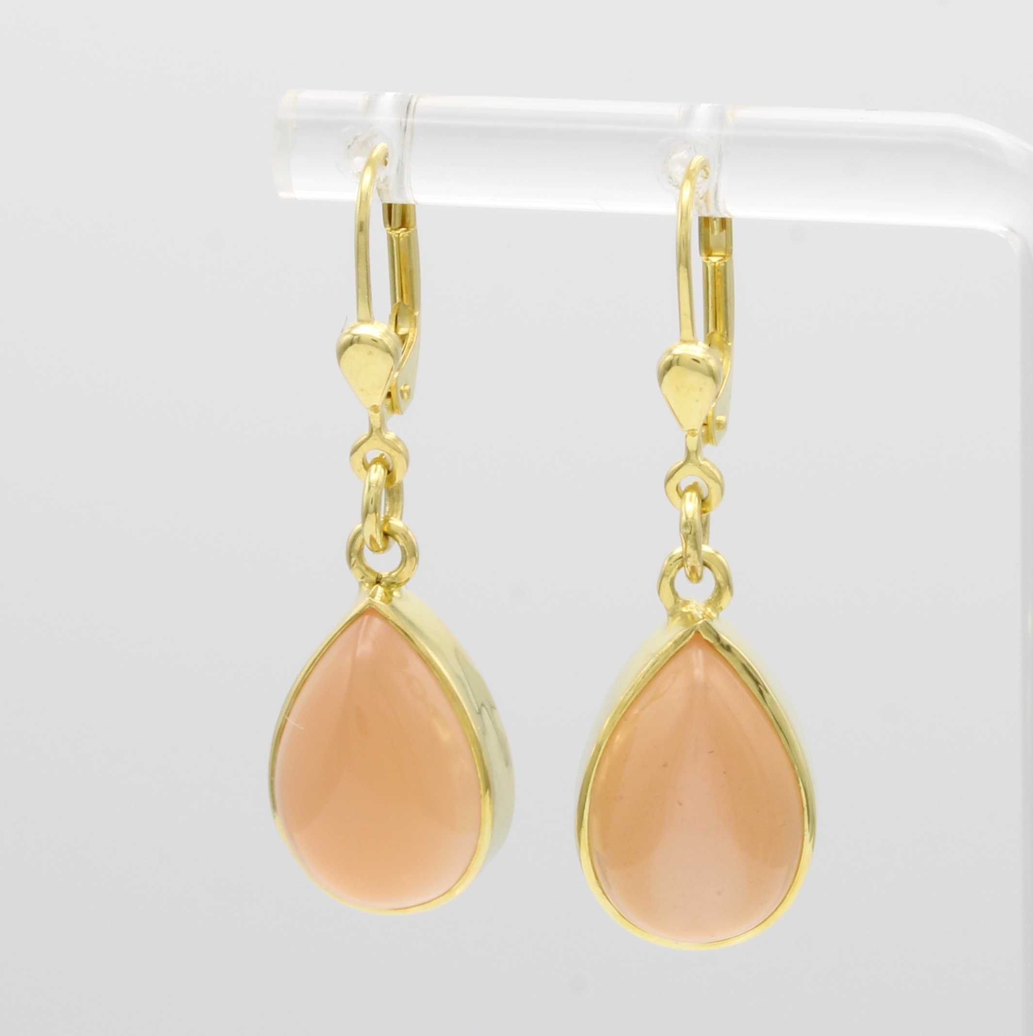 Image 27006258 - Paar Ohrgehänge mit Mondsteinen, GG 585/000, 2 tropfenförmige, orangef. Mondsteine ...