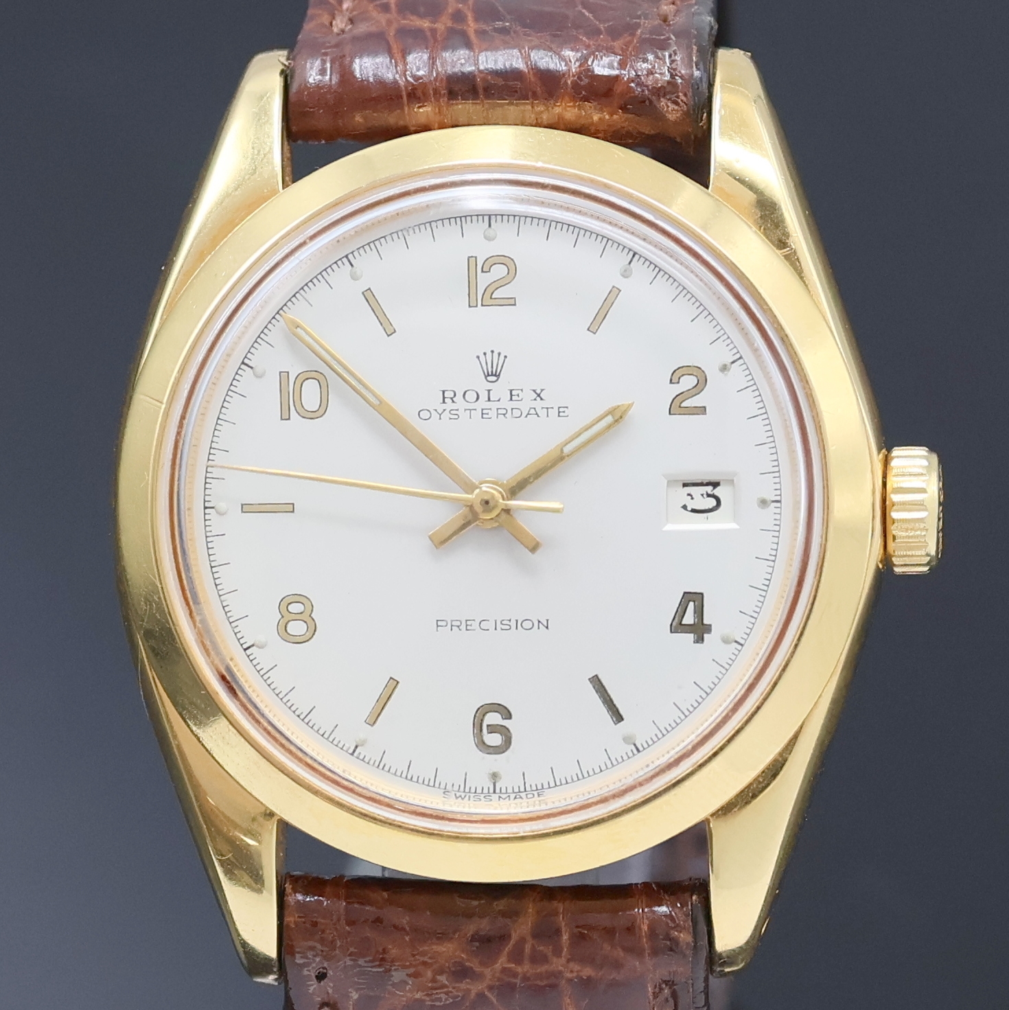 Detail a: ROLEX Oyster Date Precision Armbanduhr Referenz 6694, Schweiz um 1969, Handaufzug, verg. Geh., Boden verschr., silb. Zifferbl. rest., Leuchtzeiger ...