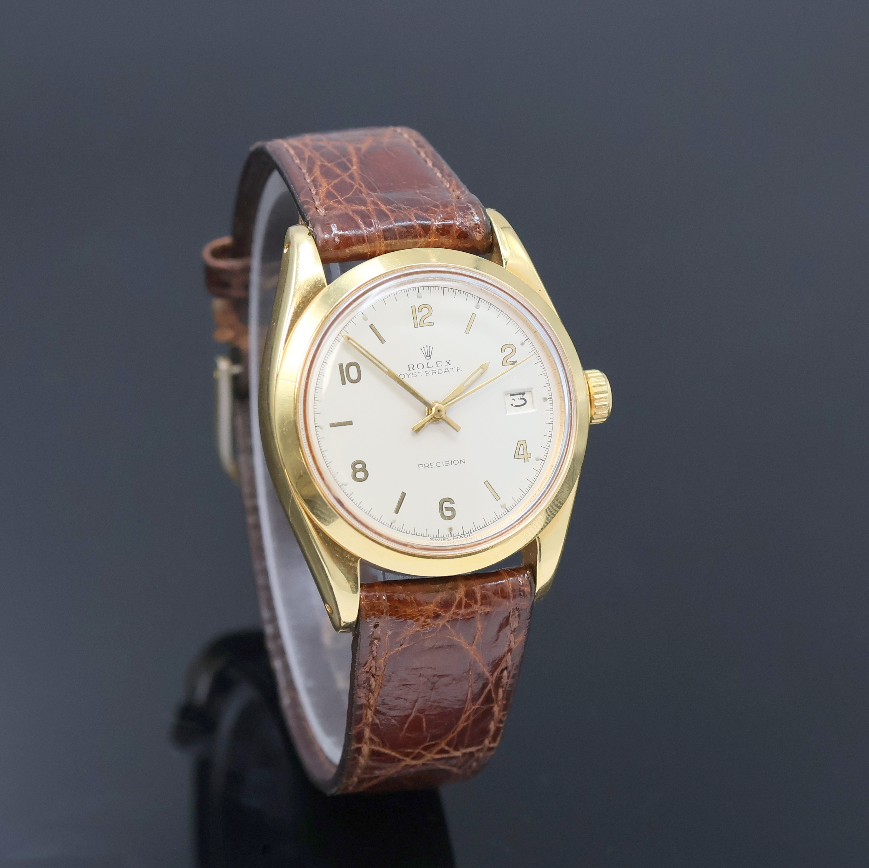 Detail b: ROLEX Oyster Date Precision Armbanduhr Referenz 6694, Schweiz um 1969, Handaufzug, verg. Geh., Boden verschr., silb. Zifferbl. rest., Leuchtzeiger ...