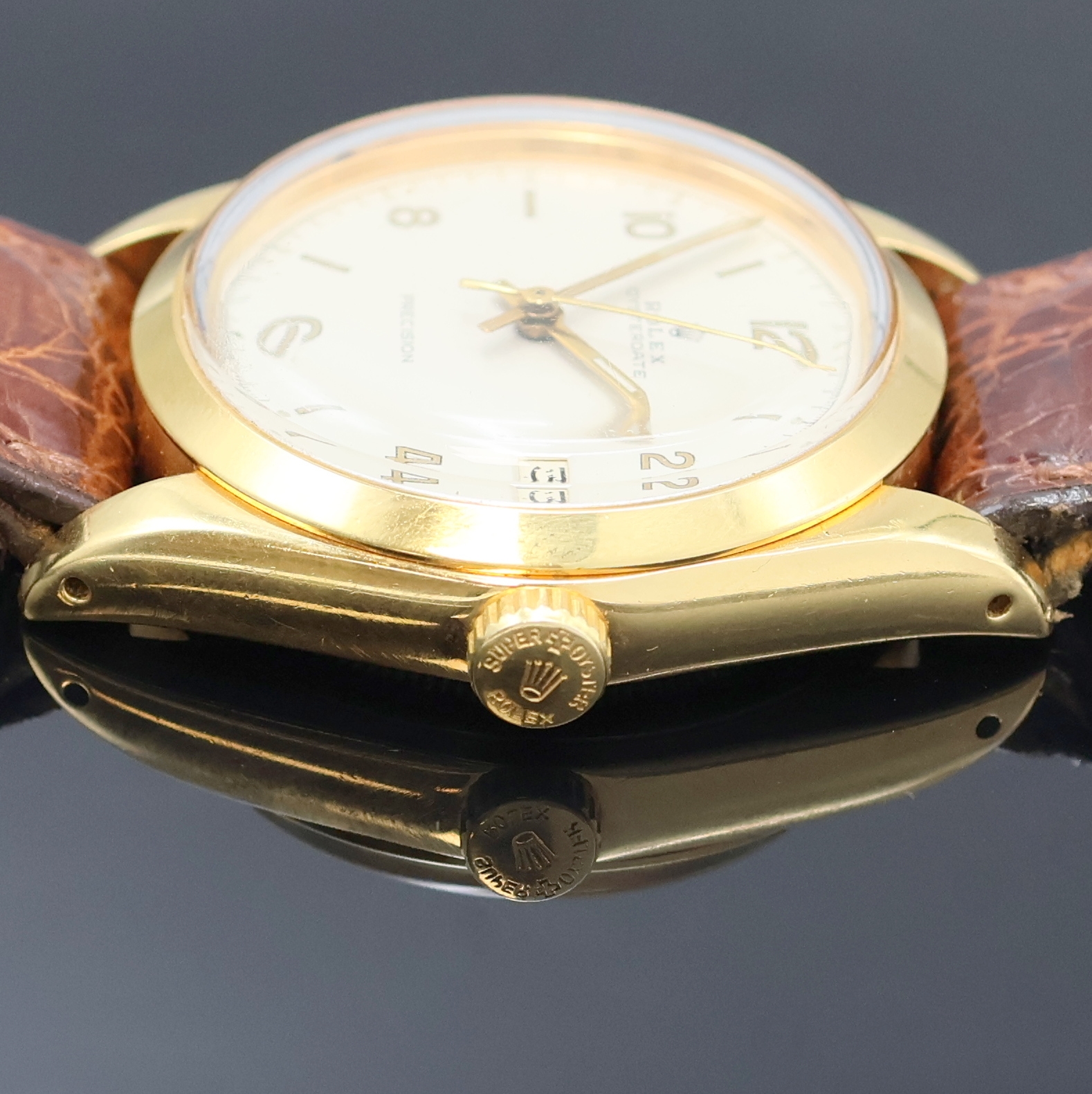Detail c: ROLEX Oyster Date Precision Armbanduhr Referenz 6694, Schweiz um 1969, Handaufzug, verg. Geh., Boden verschr., silb. Zifferbl. rest., Leuchtzeiger ...